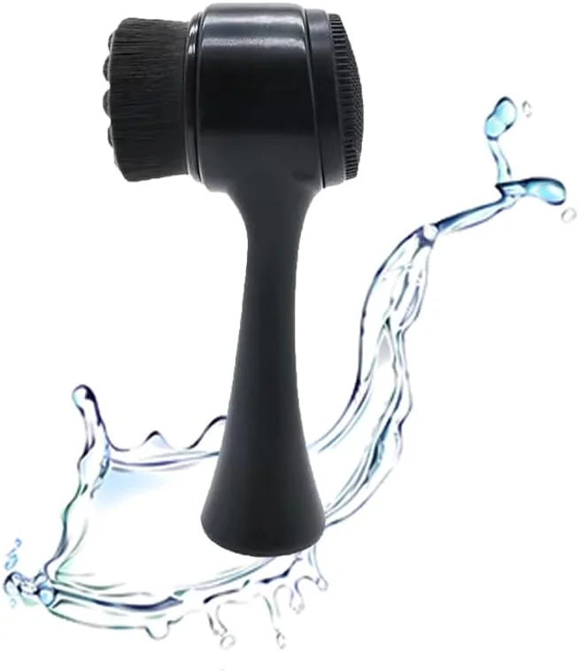 برس پاک کننده صورت OHES 2 در 1، برس پاک کننده دو طرفه صورت با موهای نرم برای لایه برداری عمیق منافذ، شستشوی آرایش و ماساژ (مشکی)