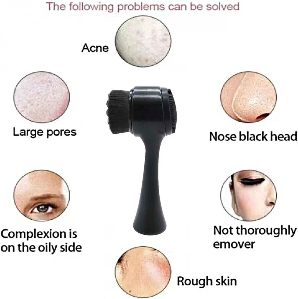 برس پاک کننده صورت OHES 2 در 1، برس پاک کننده دو طرفه صورت با موهای نرم برای لایه برداری عمیق منافذ، شستشوی آرایش و ماساژ (مشکی)