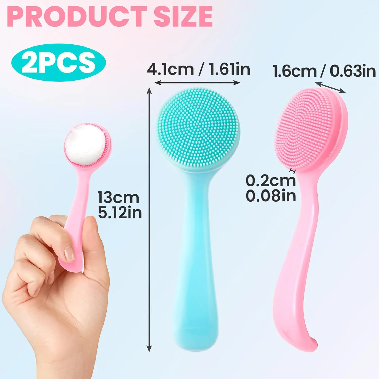 مکسایپ 2 عدد برس پاک کننده صورت سیلیکونی، اسکرابرهای لایه بردار صورت سازگار با پوست، برس های پاک کننده عمیق و نرم صورت برای جوش های سرسیاه و سرسفید و پوست مرده - آبی و صورتی