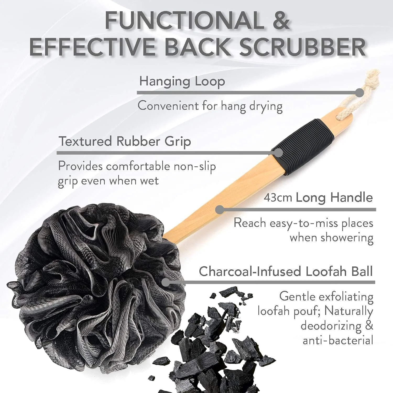 لیف اسفنجی کمر آنجو با زغال بامبو | اسفنج لوفا با دسته بلند برای حمام | اسفنج لوفا لایه بردار برای بدن و کمر لیف اسفنجی کمر آنجو با زغال بامبو | اسفنج لوفا با دسته بلند برای حمام | اسفنج لوفا لایه بردار برای بدن و کمر