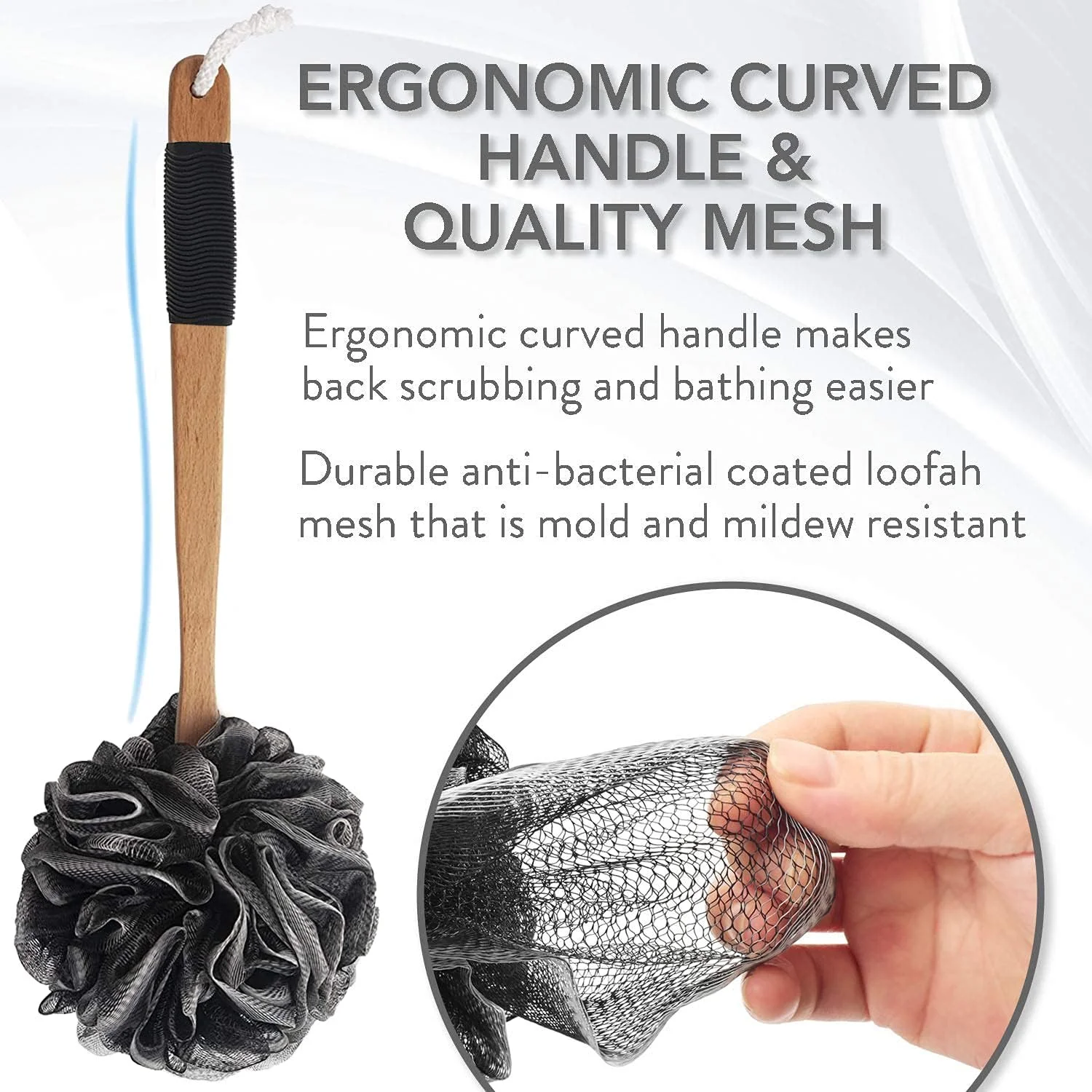 لیف اسفنجی کمر آنجو با زغال بامبو | اسفنج لوفا با دسته بلند برای حمام | اسفنج لوفا لایه بردار برای بدن و کمر لیف اسفنجی کمر آنجو با زغال بامبو | اسفنج لوفا با دسته بلند برای حمام | اسفنج لوفا لایه بردار برای بدن و کمر