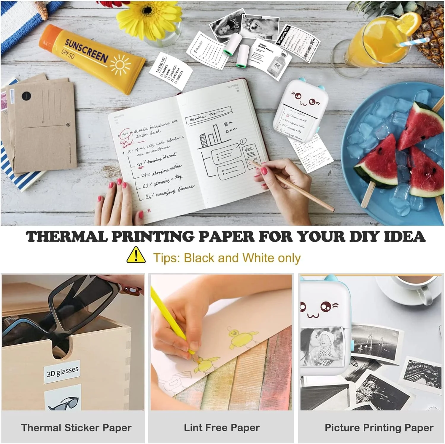 دستگاه چاپ برچسب BORTONY، چاپگر بارکد کوچک، چاپگر حرارتی قابل حمل با 1 رول کاغذ چاپ برای گوشی هوشمند Android iOS، چاپ بدون جوهر BT هدیه برای برچسب رسید عکس یادداشت ها مطالعه خانه (آبی/سفید)