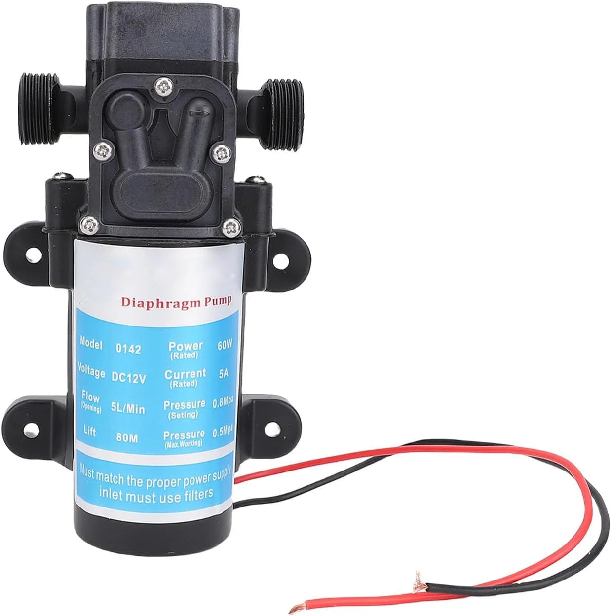 پمپ انتقال آب، پمپ دیافراگمی میکرو خود مکش شونده برای سمپاشی علف های هرز، ATV، قایق دریایی، RV، شستشوی خودرو، آبیاری 60 وات هد 80 متری ورودی و خروجی G1/2