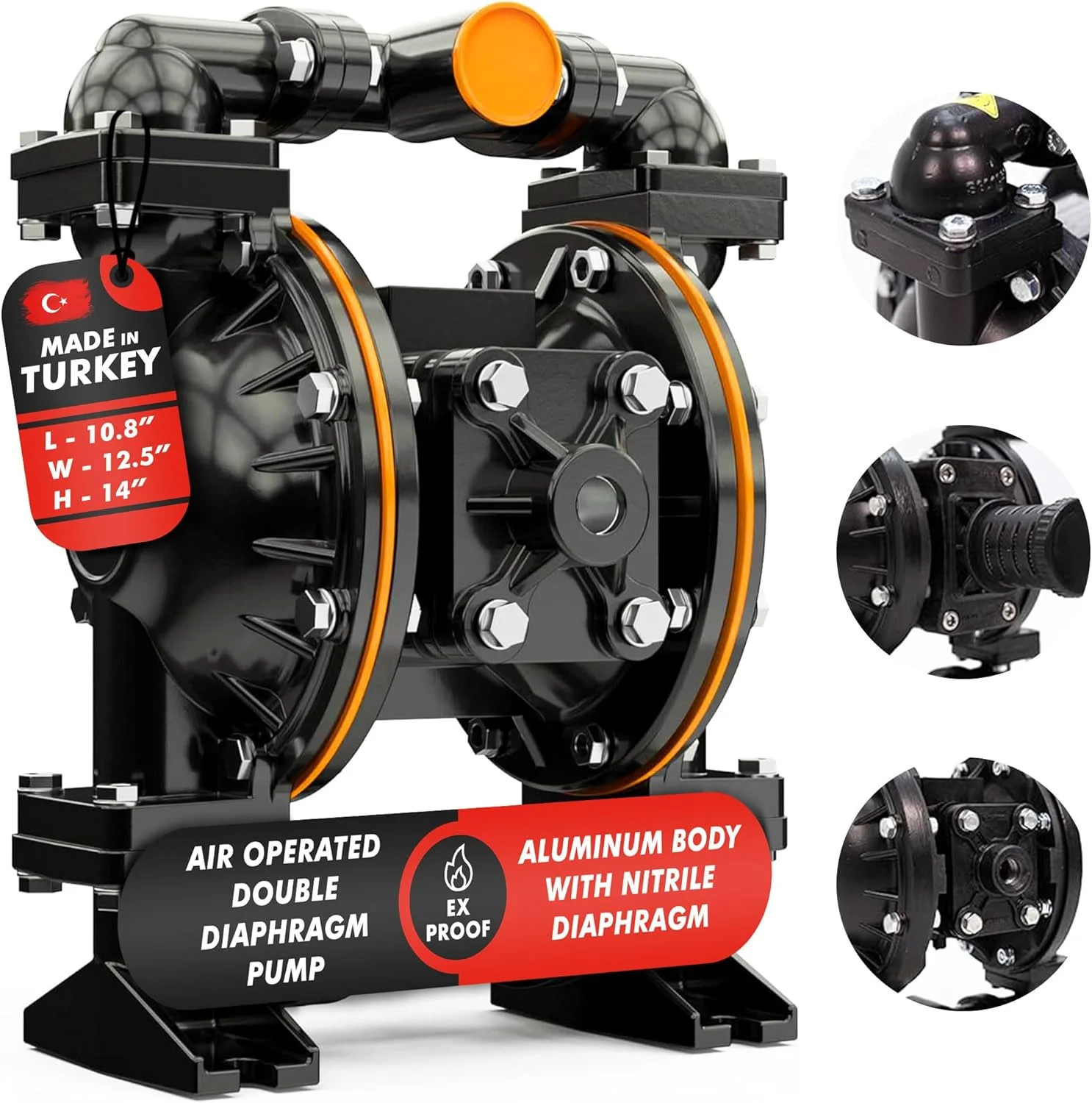 پمپ دیافراگمی بادی Vestapomp - نسخه جدید - پمپ دیافراگمی هوا - روغن ضایعات AODD - انتقال پنوماتیک دوبل (خروجی 1 اینچ، بدنه آلومینیومی + نیتریل 40 GPM 100 PSI)