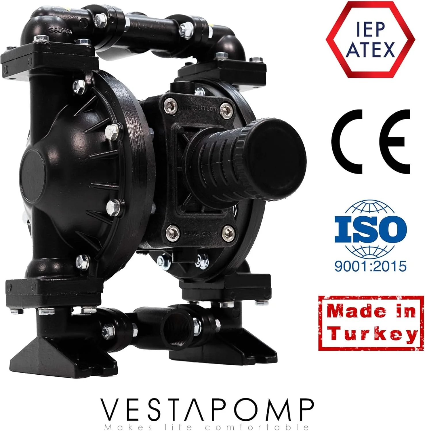 پمپ دیافراگمی بادی Vestapomp - نسخه جدید - پمپ دیافراگمی هوا - روغن ضایعات AODD - انتقال پنوماتیک دوبل (خروجی 1 اینچ، بدنه آلومینیومی + نیتریل 40 GPM 100 PSI)