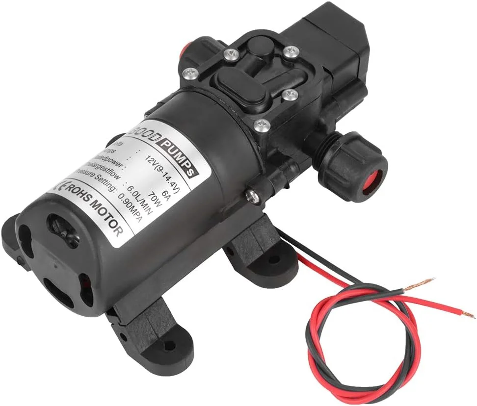پمپ دیافراگمی خود مکش آب سانان، DC 12V 0.9Mpa 6 لیتر در دقیقه، پمپ دیافراگمی فشار قوی 70 وات خود مکش آب