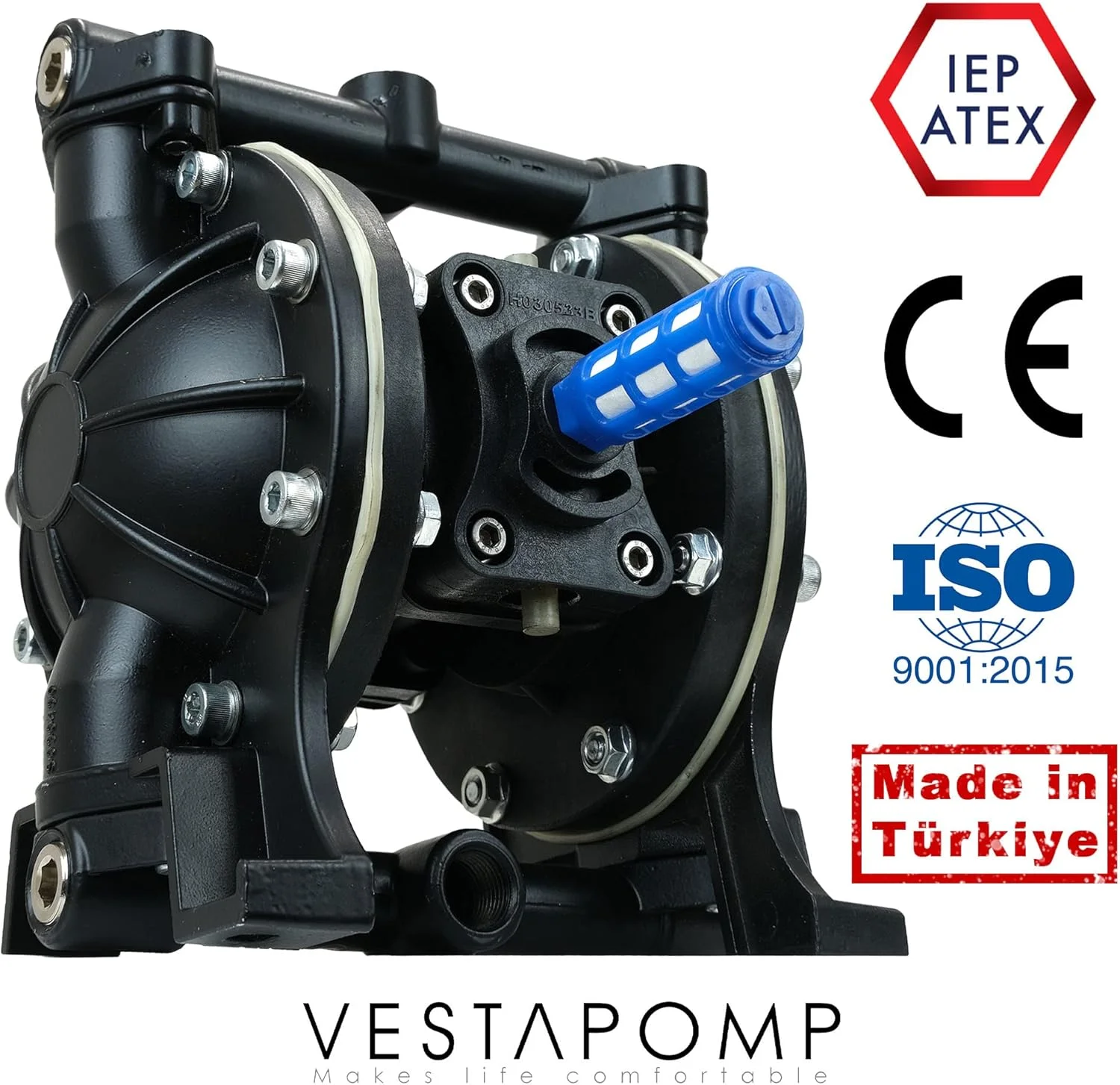 پمپ دیافراگمی بادی Vestapomp - پمپ بادی دیافراگمی - پمپ انتقال پنوماتیک دوگانه کوچک روغن ضایعات (خروجی 1/2 اینچ، بدنه آلومینیومی + نیتریل، 55 لیتر در دقیقه، 7 بار)