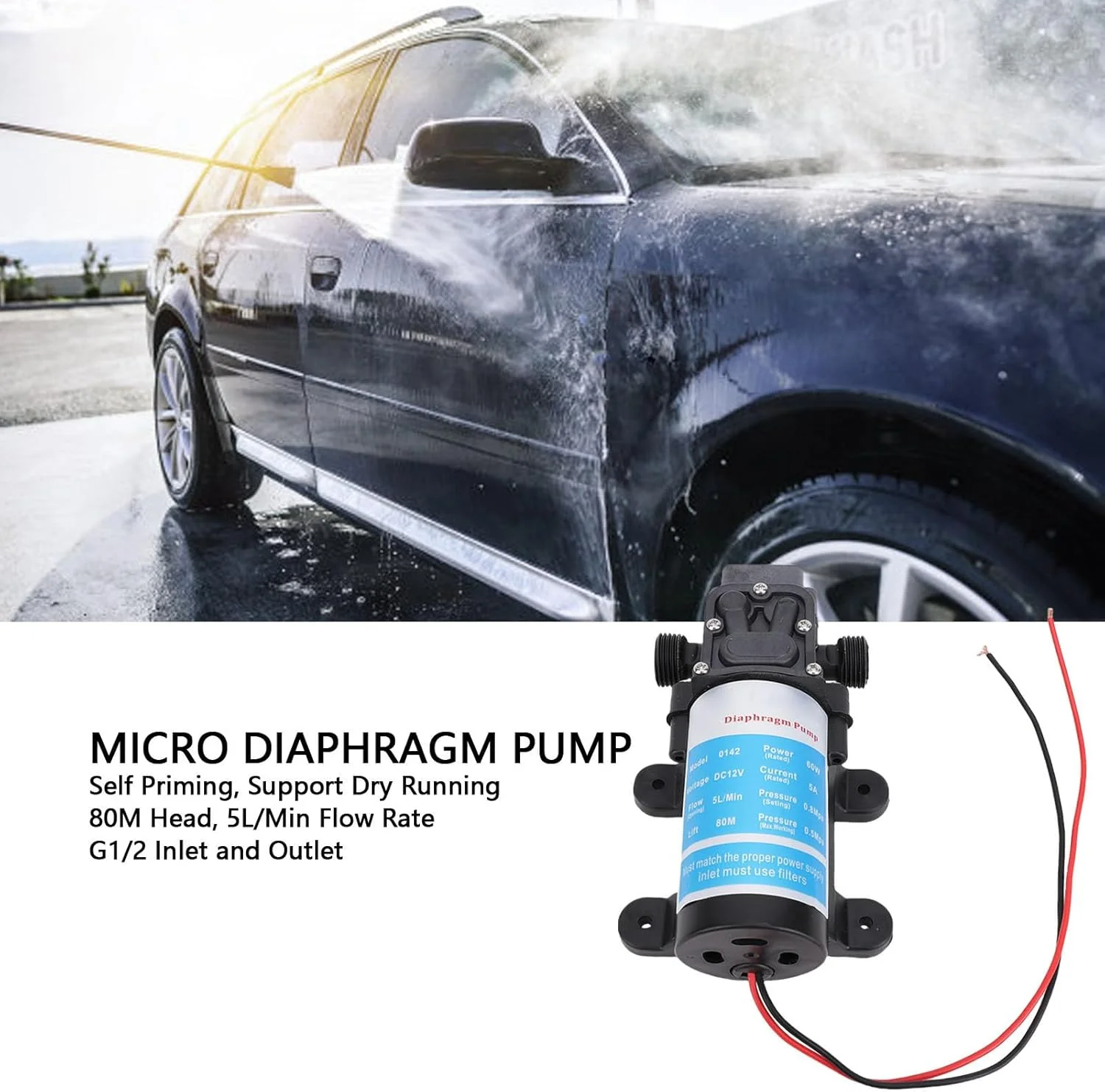 پمپ انتقال آب، پمپ دیافراگمی میکرو خود مکش شونده برای سمپاشی علف های هرز، ATV، قایق دریایی، RV، شستشوی خودرو، آبیاری 60 وات هد 80 متری ورودی و خروجی G1/2 پمپ انتقال آب، پمپ دیافراگمی میکرو خود مکش شونده برای سمپاشی علف های هرز، ATV، قایق دریایی، RV، شستشوی خودرو، آبیاری 60 وات هد 80 متری ورودی و خروجی G1/2