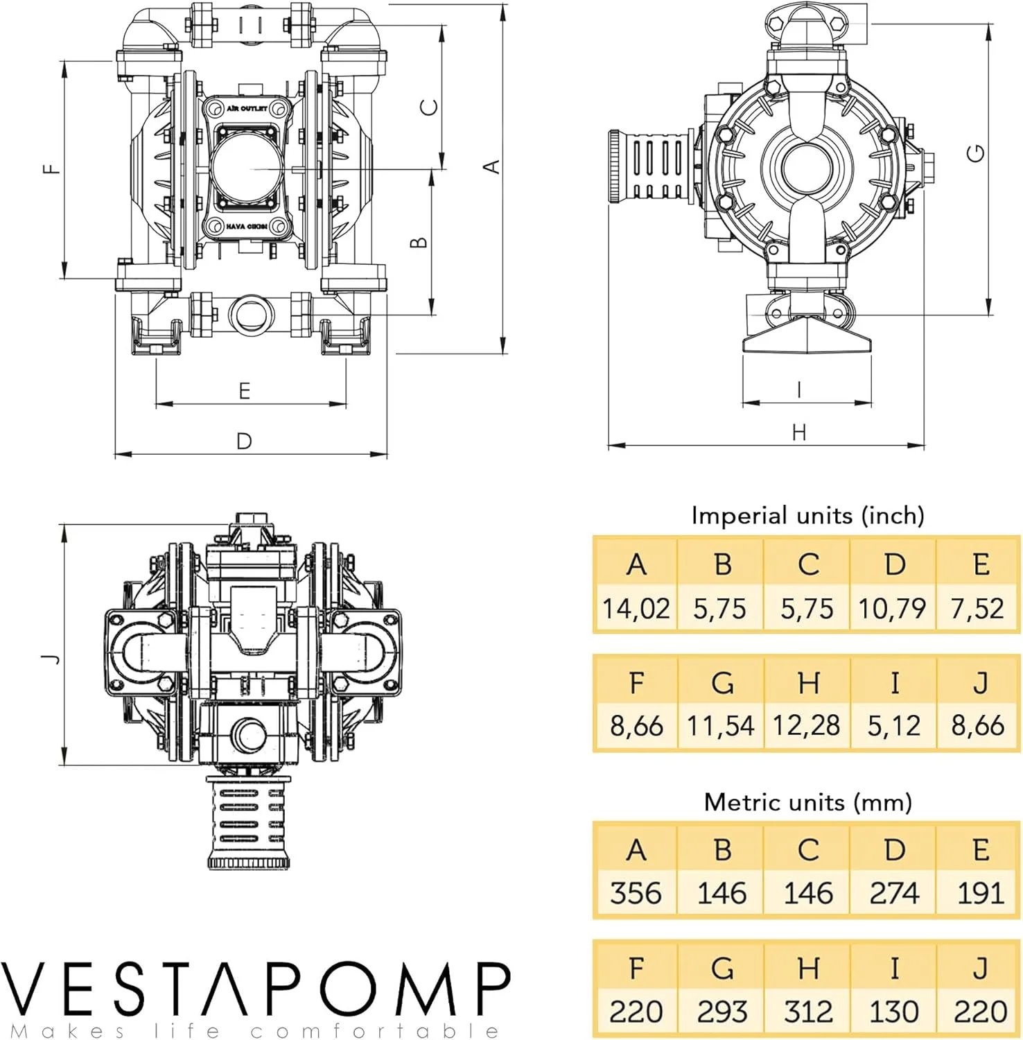 پمپ دیافراگمی بادی Vestapomp - نسخه جدید - پمپ دیافراگمی هوا - روغن ضایعات AODD - انتقال پنوماتیک دوبل (خروجی 1 اینچ، بدنه آلومینیومی + نیتریل 40 GPM 100 PSI)