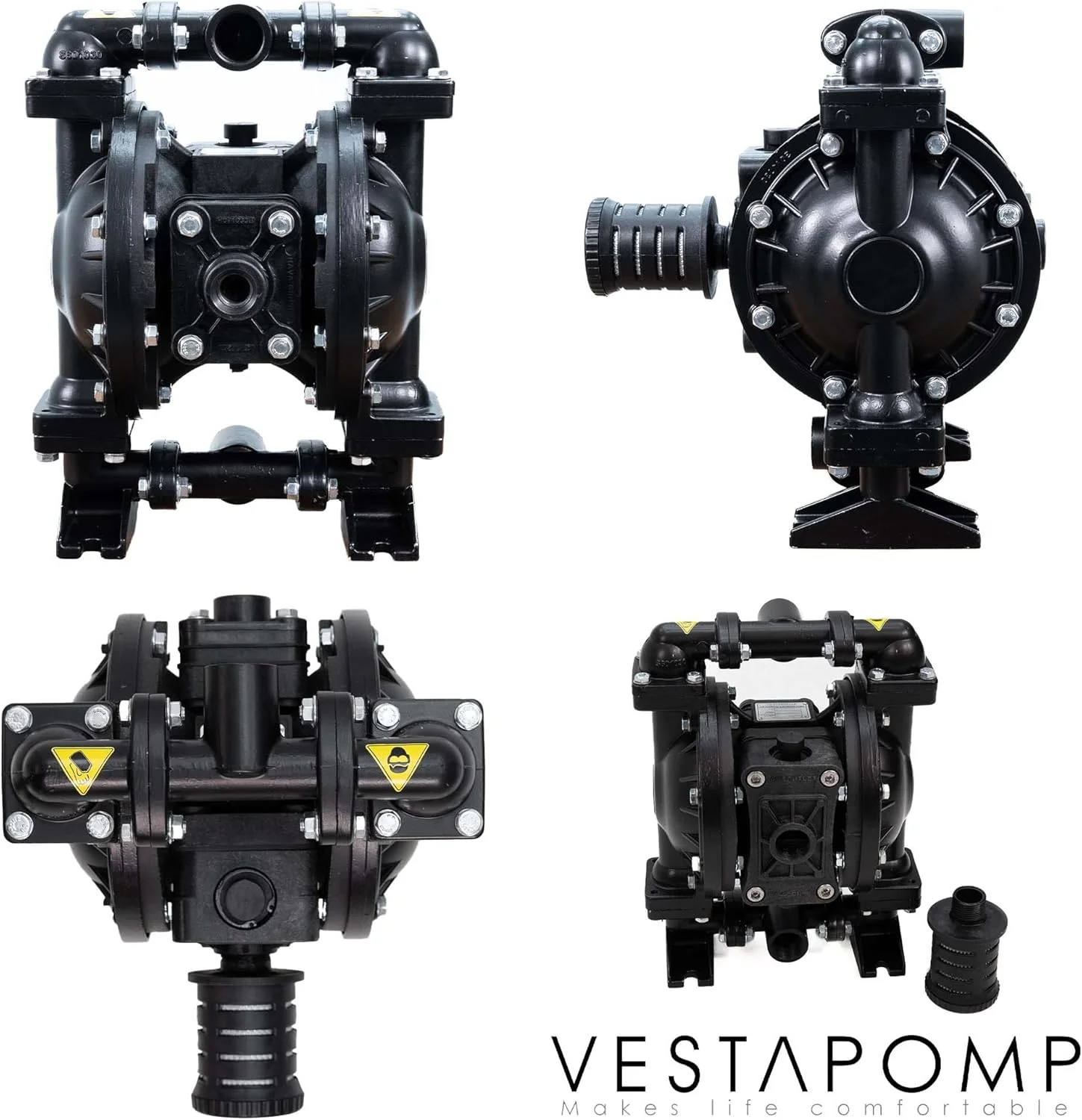 پمپ دیافراگمی بادی Vestapomp - نسخه جدید - پمپ دیافراگمی هوا - روغن ضایعات AODD - انتقال پنوماتیک دوبل (خروجی 1 اینچ، بدنه آلومینیومی + نیتریل 40 GPM 100 PSI)