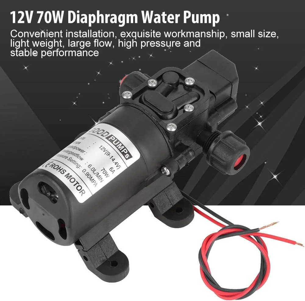 پمپ دیافراگمی خود مکش آب سانان، DC 12V 0.9Mpa 6 لیتر در دقیقه، پمپ دیافراگمی فشار قوی 70 وات خود مکش آب پمپ دیافراگمی خود مکش آب سانان، DC 12V 0.9Mpa 6 لیتر در دقیقه، پمپ دیافراگمی فشار قوی 70 وات خود مکش آب