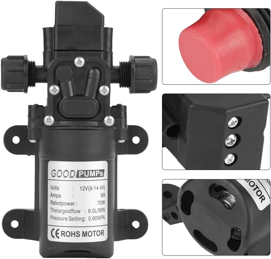 پمپ دیافراگمی خود مکش آب سانان، DC 12V 0.9Mpa 6 لیتر در دقیقه، پمپ دیافراگمی فشار قوی 70 وات خود مکش آب پمپ دیافراگمی خود مکش آب سانان، DC 12V 0.9Mpa 6 لیتر در دقیقه، پمپ دیافراگمی فشار قوی 70 وات خود مکش آب