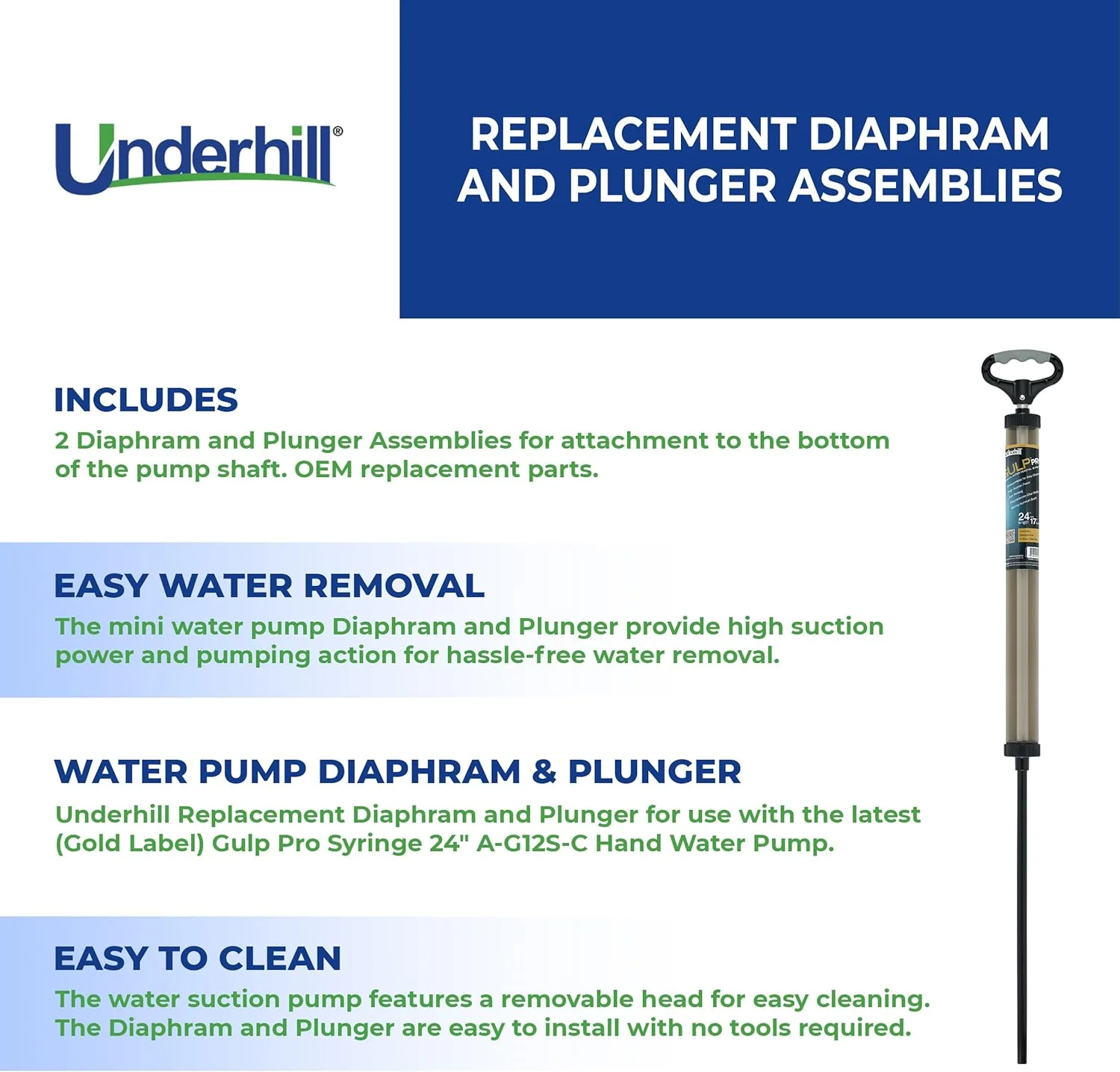 دیافراگم و پیستون آندر هیل برای پمپ آب، مناسب برای پمپ سرنگی گالپ پرو 24 اینچی، قطعات جایگزین، تعمیر، A-GRPSD