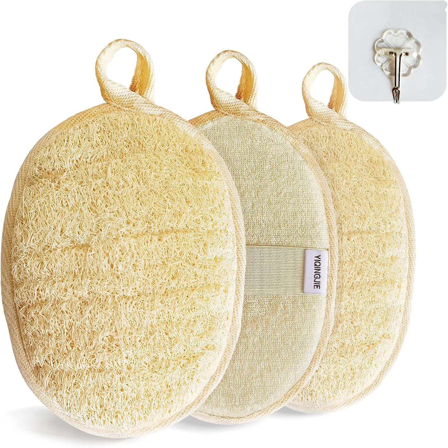 لیف لوفا طبیعی لایه بردار بدن YIQINGJIE (بسته 3 عددی) ساخته شده از الیاف گیاهی طبیعی اسفنج لوفا، مناسب برای مردان و زنان، بژ