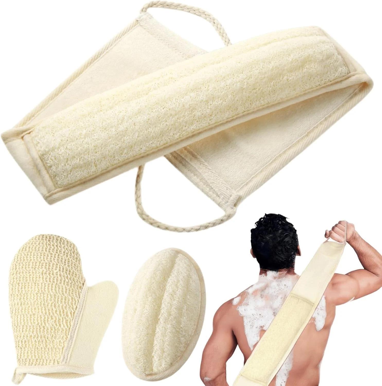 اسکرابر لوفا طبیعی بتلیس، اسکرابر بدن لوفا برای لایه برداری، ست اسکرابر پشت لوفا برای حمام مردانه و زنانه (بسته 3 عددی)، پدهای اسفنجی لوفا و دستکش لایه بردار، پاک کننده عمیق و احیا کننده پوست شما