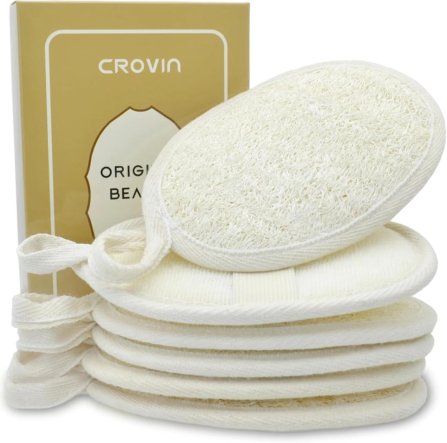 پدهای لیف کروین - اسکرابر لوفا لایه بردار بدن، اسفنج حمام 100% طبیعی برای اسپا مردانه و زنانه - بسته 6 عددی لوفا، مناسب برای حمام و دوش