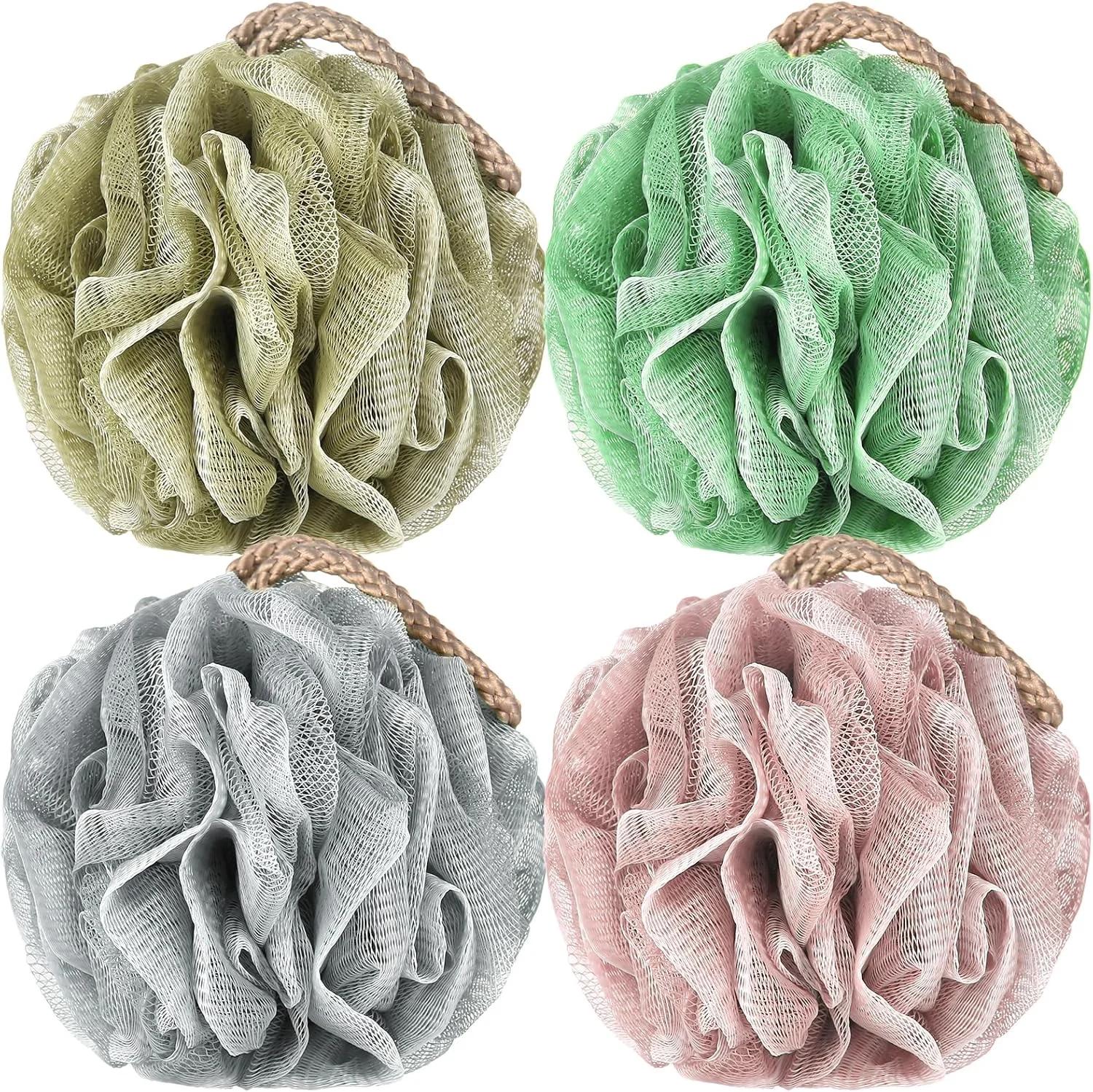 لیف اسفنجی گوورث بسته 4 عددی، اسکرابر بدن برای پاکسازی عمیق در حمام، اسفنج حمام لایه بردار با دسته برای زنان و مردان (001، 50 گرم)