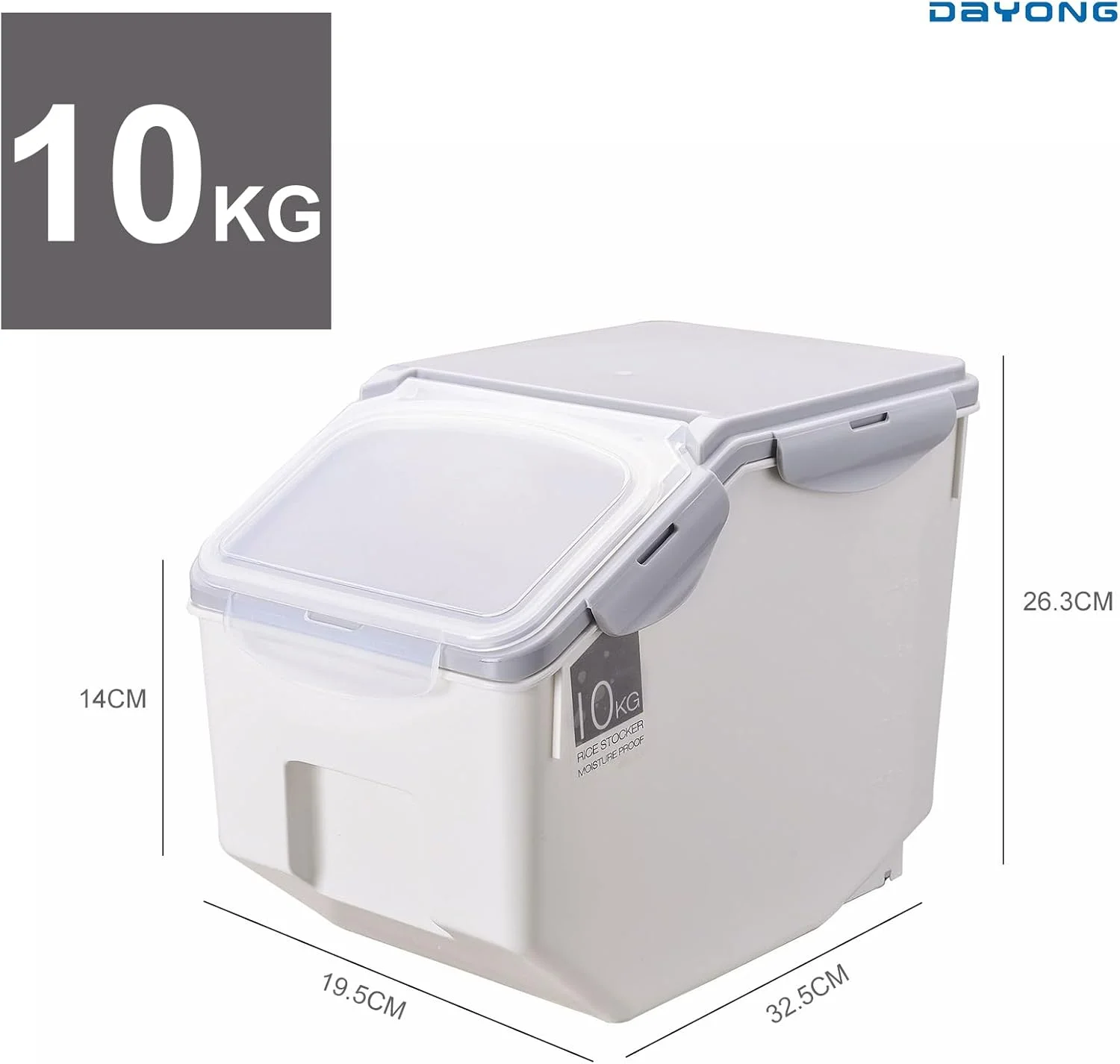 ظرف نگهداری برنج DAYONG، جعبه بزرگ 10 کیلویی برای نگهداری غلات و غذای خشک با چرخ، ظرف نگهداری غذای حیوانات خانگی، ظروف بزرگ درب دار و پیمانه، بدون BPA (A - 10 کیلوگرم)