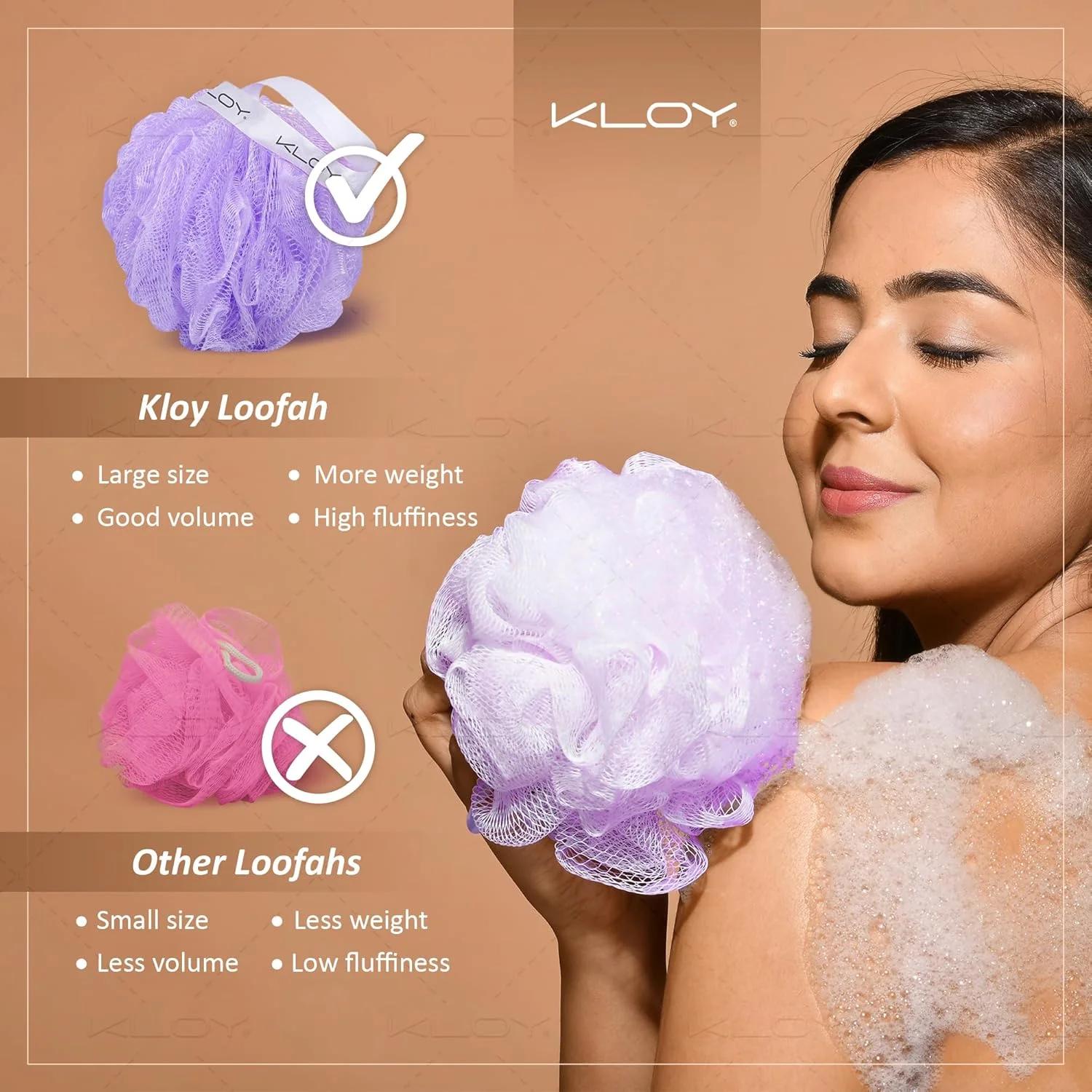 لیف حمام بزرگ کلوی، اسکرابر و لایه بردار برای پاکسازی با کف زیاد (هلویی و بنفش)