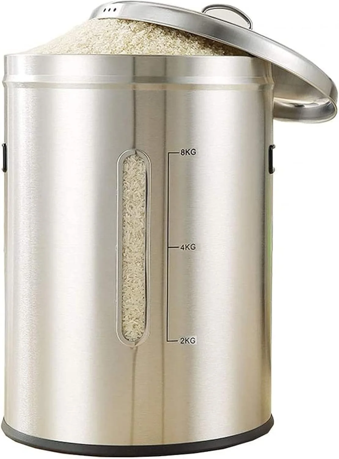 ظرف برنج BERTY·PUYI، سطل برنجی، ظرف غلات، استیل ضد زنگ 304، سطل آرد، مخزن نگهداری برنج، مخزن نگهداری مواد غذایی - نقره ای || 26 * 36 سانتی متر