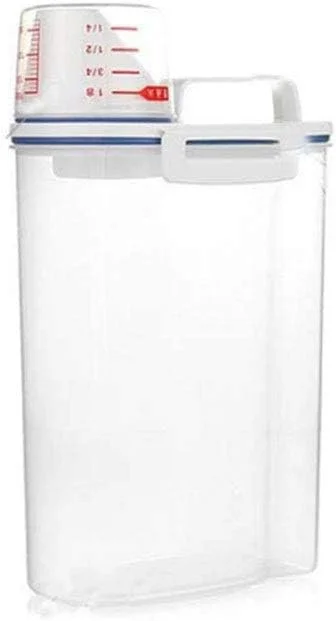 ظرف نگهداری غلات پلاستیکی 2 کیلوگرمی Blooming، جعبه نگهداری مواد غذایی آشپزخانه برای برنج و غلات، جعبه شفاف نگهداری مواد غذایی به همراه پیمانه اندازه گیری، مناسب برای آرد، شکر، برنج و غیره