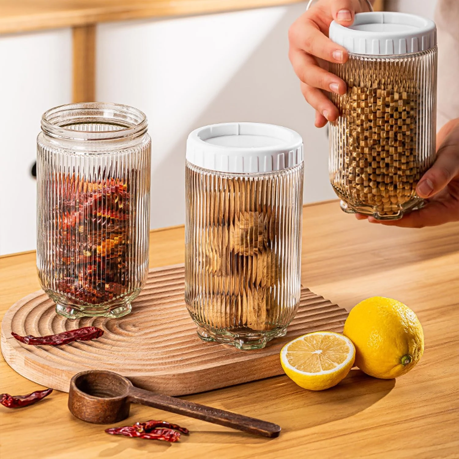 ست 10 تکه ظروف ادویه شیشه ای BEROZA، ظروف نگهداری شیشه ای گرد با درب، ظروف ادویه نگهداری مواد غذایی، مناسب برای نودل، آرد، غلات، برنج، شکر، چای، دانه های قهوه (C) ست 10 تکه ظروف ادویه شیشه ای BEROZA، ظروف نگهداری شیشه ای گرد با درب، ظروف ادویه نگهداری مواد غذایی، مناسب برای نودل، آرد، غلات، برنج، شکر، چای، دانه های قهوه (C)