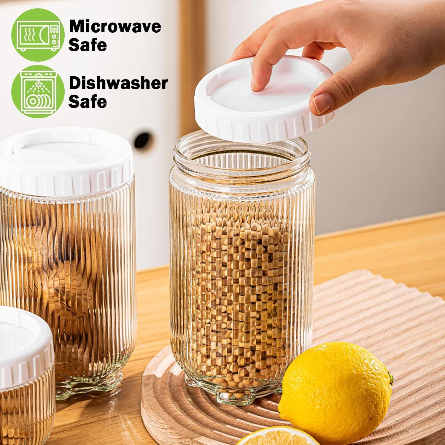 ست 10 تکه ظروف ادویه شیشه ای BEROZA، ظروف نگهداری شیشه ای گرد با درب، ظروف ادویه نگهداری مواد غذایی، مناسب برای نودل، آرد، غلات، برنج، شکر، چای، دانه های قهوه (C) ست 10 تکه ظروف ادویه شیشه ای BEROZA، ظروف نگهداری شیشه ای گرد با درب، ظروف ادویه نگهداری مواد غذایی، مناسب برای نودل، آرد، غلات، برنج، شکر، چای، دانه های قهوه (C)