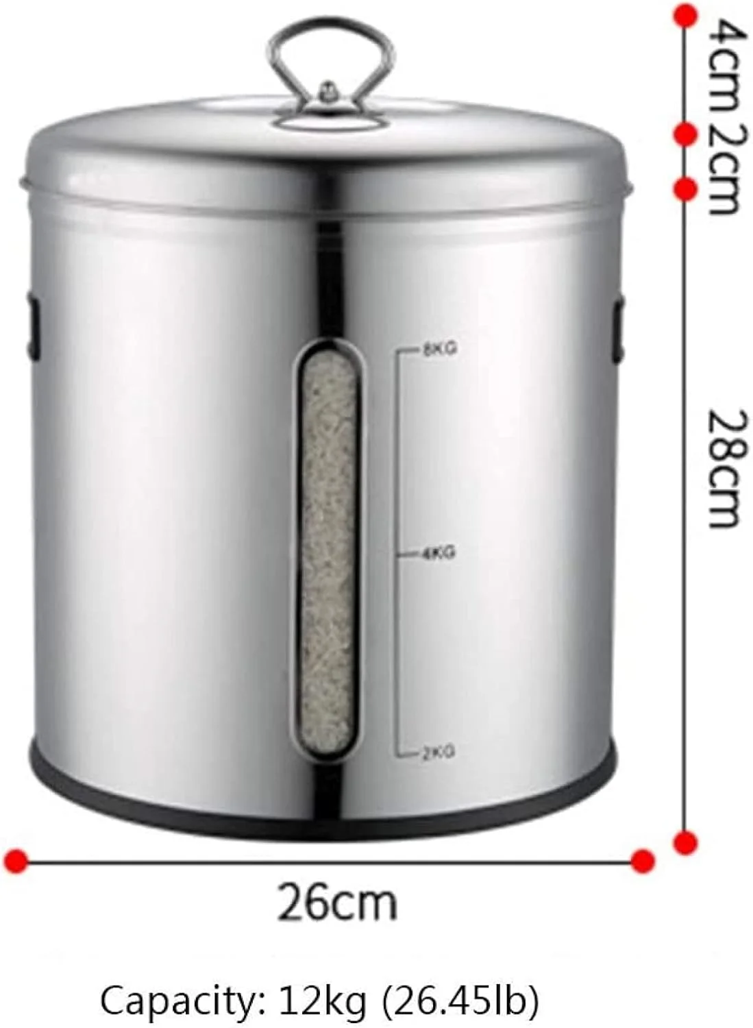 ظرف برنج BERTY·PUYI، سطل برنجی، ظرف غلات، استیل ضد زنگ 304، سطل آرد، مخزن نگهداری برنج، مخزن نگهداری مواد غذایی - نقره ای || 26 * 36 سانتی متر