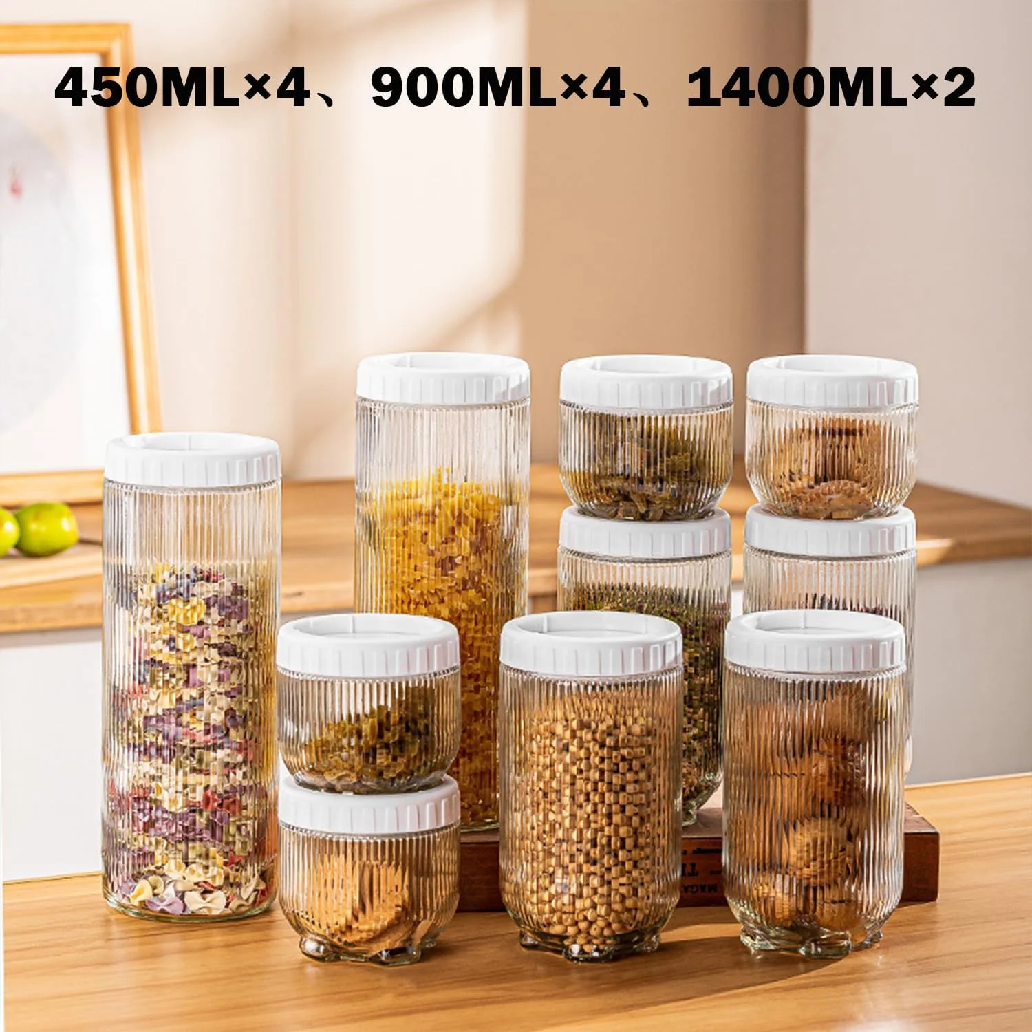 ست 10 تکه ظروف ادویه شیشه ای BEROZA، ظروف نگهداری شیشه ای گرد با درب، ظروف ادویه نگهداری مواد غذایی، مناسب برای نودل، آرد، غلات، برنج، شکر، چای، دانه های قهوه (C) ست 10 تکه ظروف ادویه شیشه ای BEROZA، ظروف نگهداری شیشه ای گرد با درب، ظروف ادویه نگهداری مواد غذایی، مناسب برای نودل، آرد، غلات، برنج، شکر، چای، دانه های قهوه (C)