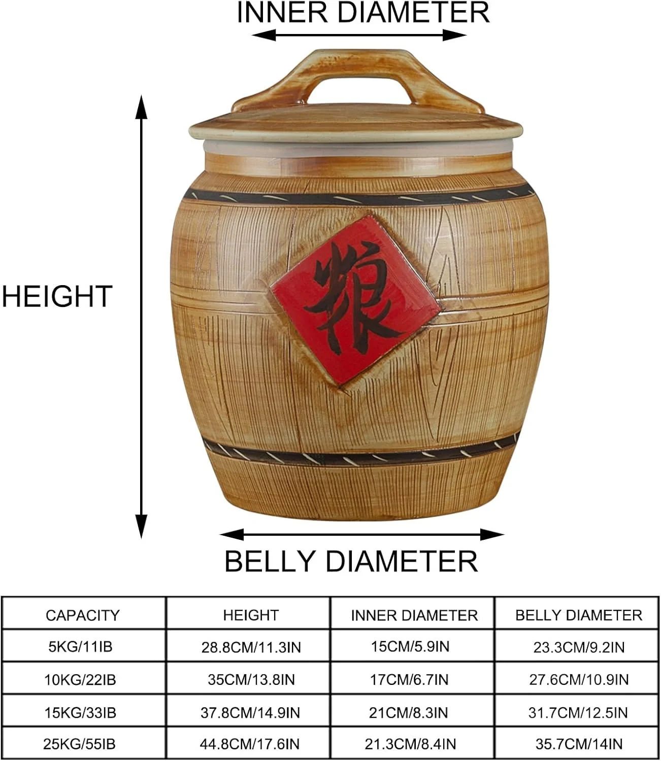 ظرف سرامیکی نگهداری برنج، مخزن غلات، ظروف غذا، کوزه سرامیکی برنج با درب، سطل سرامیکی برنج، سازمان دهنده آشپزخانه و انبار برای برنج، 28.8 * 23.3 سانتی متر ظرف سرامیکی نگهداری برنج، مخزن غلات، ظروف غذا، کوزه سرامیکی برنج با درب، سطل سرامیکی برنج، سازمان دهنده آشپزخانه و انبار برای برنج، 28.8 * 23.3 سانتی متر