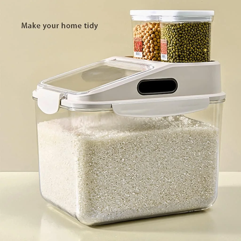 ظرف بزرگ نگهداری برنج، ظروف نگهداری مواد غذایی خشک فله ای درب دار، سطل برنج برای نگهداری غلات، آرد و جو دوسر (رنگ: خاکی، اندازه: 29 * 23 * 26 سانتی متر) ظرف بزرگ نگهداری برنج، ظروف نگهداری مواد غذایی خشک فله ای درب دار، سطل برنج برای نگهداری غلات، آرد و جو دوسر (رنگ: خاکی، اندازه: 29 * 23 * 26 سانتی متر)