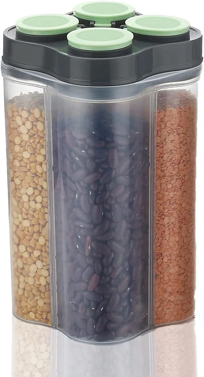 Clazkit Airtight Transparent Plastic Lock Food Storage 4 Section Container Jar for Grocery, Fridge Container Pack of 1, 2500ML- Green Clazkit Airtight Transparent Plastic Lock Food Storage 4 Section Container Jar for Grocery, Fridge Container Pack of 1, 2500ML- Green