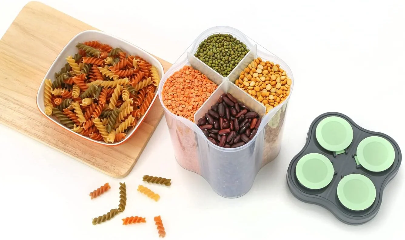 Clazkit Airtight Transparent Plastic Lock Food Storage 4 Section Container Jar for Grocery, Fridge Container Pack of 1, 2500ML- Green Clazkit Airtight Transparent Plastic Lock Food Storage 4 Section Container Jar for Grocery, Fridge Container Pack of 1, 2500ML- Green