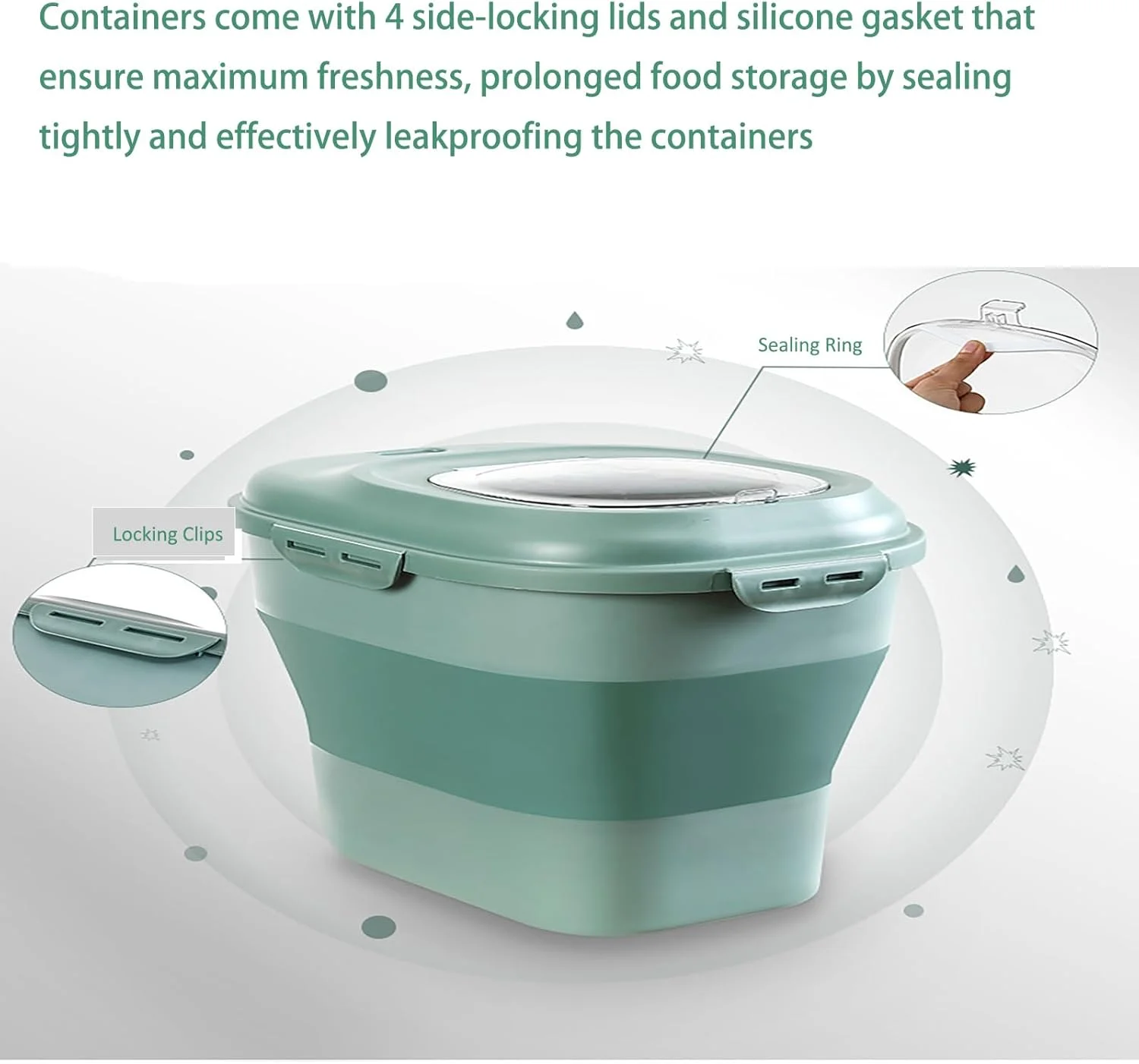 ظرف نگهداری تاشو برنج و غلات با ظرفیت 9 تا 22 کیلوگرم، درب قفلدار ضد هوا با چرخ، طراحی ضد نشت، سازماندهنده مواد غذایی کمجا برای آرد، غذای حیوانات خانگی و برنج ظرف نگهداری تاشو برنج و غلات با ظرفیت 9 تا 22 کیلوگرم، درب قفلدار ضد هوا با چرخ، طراحی ضد نشت، سازماندهنده مواد غذایی کمجا برای آرد، غذای حیوانات خانگی و برنج