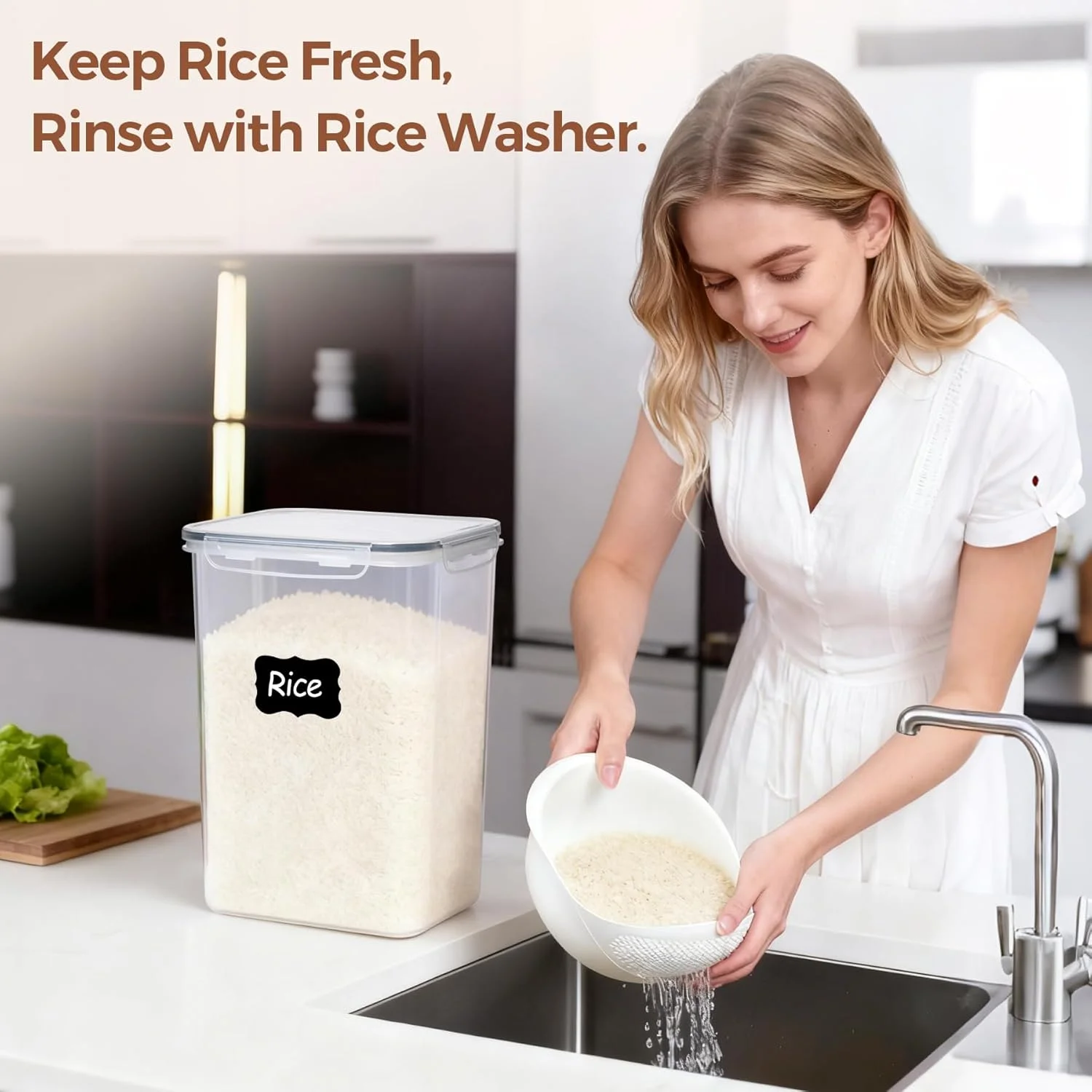 ست ظروف نگهداری برنج ComSaf، مجموعه 2 عددی (9.5 لیتر)، ظروف بزرگ نگهداری مواد غذایی درب دار و هوا بند به همراه پیمانه شستشوی برنج، ظروف پلاستیکی مناسب آشپزخانه، سازمان دهنده های کابینت برای آرد، غلات و پخت و پز ست ظروف نگهداری برنج ComSaf، مجموعه 2 عددی (9.5 لیتر)، ظروف بزرگ نگهداری مواد غذایی درب دار و هوا بند به همراه پیمانه شستشوی برنج، ظروف پلاستیکی مناسب آشپزخانه، سازمان دهنده های کابینت برای آرد، غلات و پخت و پز