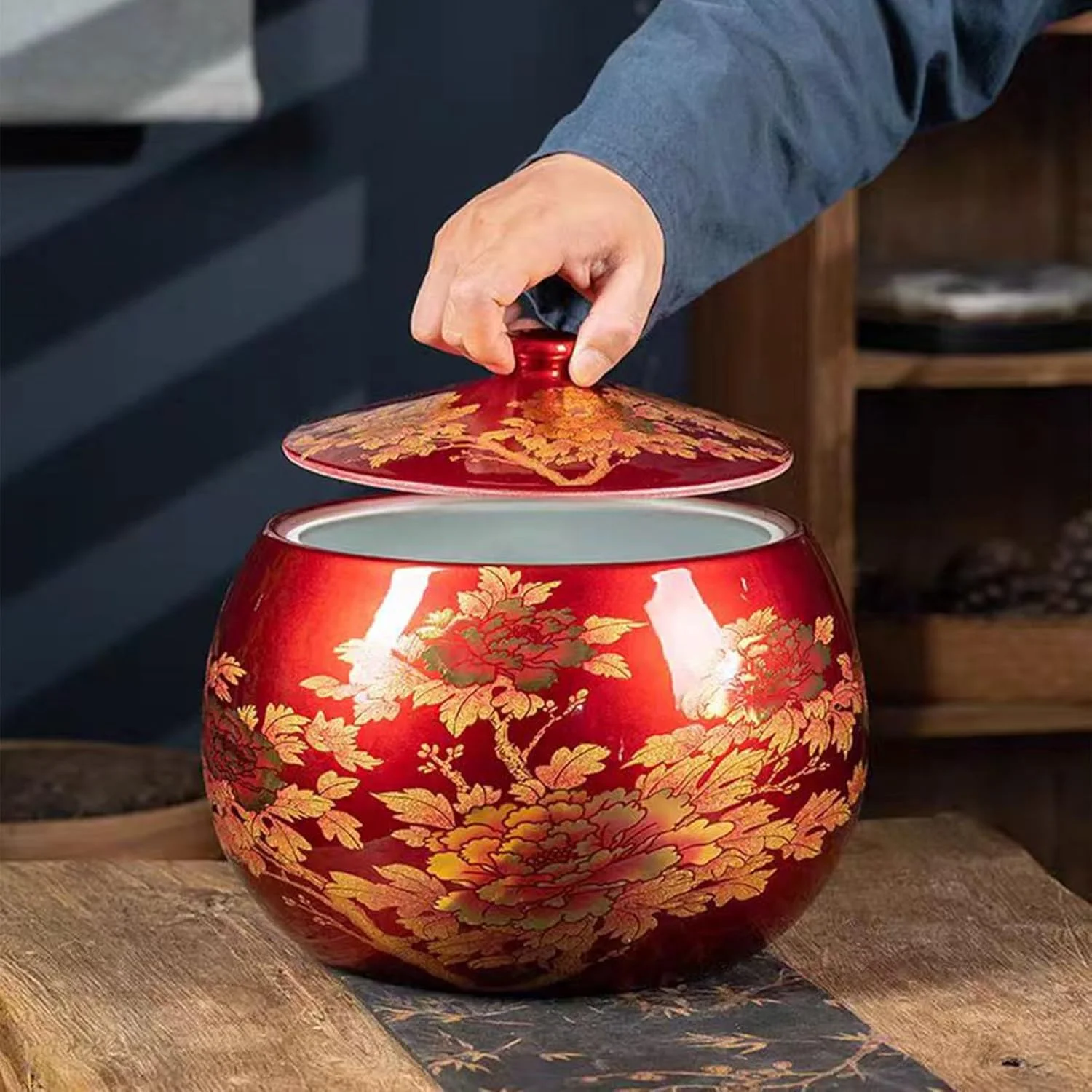 ظرف برنج سرامیکی چینی، محفظه برنج، استوانه برنج سرامیکی با درب، ظرف نگهداری برنج، نگهداری برنج خانگی، برای آرد، آجیل، تنقلات (5 کیلوگرم B)