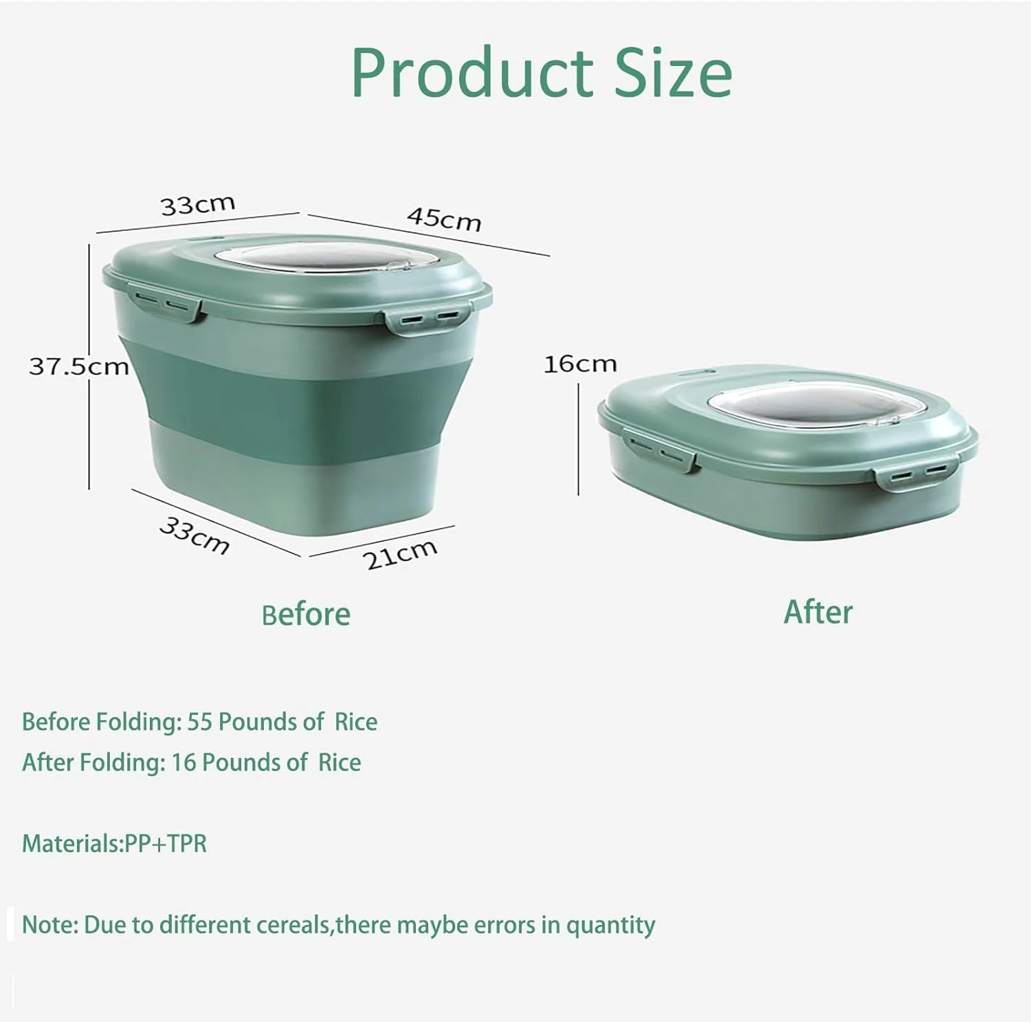 ظرف نگهداری تاشو برنج و غلات با ظرفیت 9 تا 22 کیلوگرم، درب قفلدار ضد هوا با چرخ، طراحی ضد نشت، سازماندهنده مواد غذایی کمجا برای آرد، غذای حیوانات خانگی و برنج ظرف نگهداری تاشو برنج و غلات با ظرفیت 9 تا 22 کیلوگرم، درب قفلدار ضد هوا با چرخ، طراحی ضد نشت، سازماندهنده مواد غذایی کمجا برای آرد، غذای حیوانات خانگی و برنج