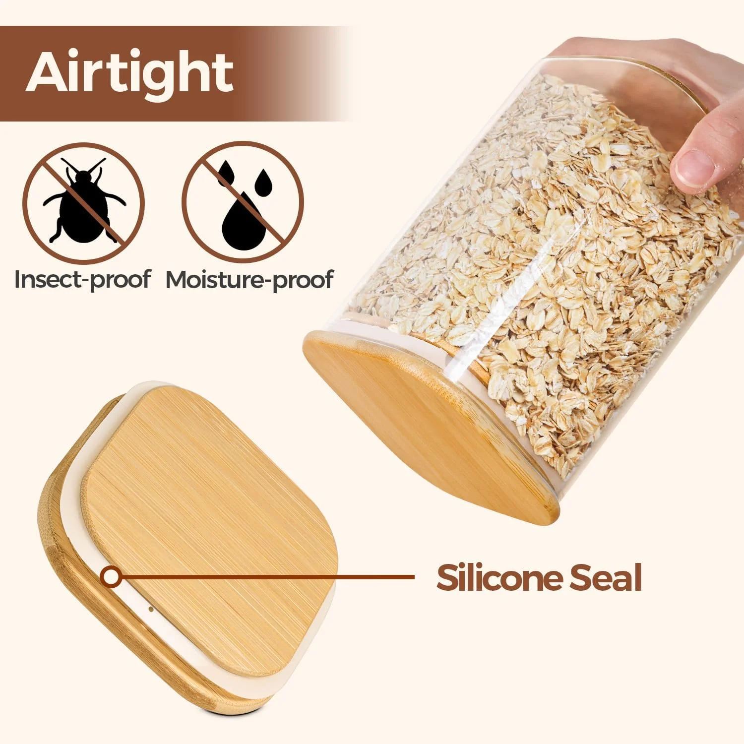 ست چهارتایی ظروف شیشه ای درب بامبو ComSaf، ظرف نگهداری مواد غذایی شفاف با درب چوبی (1100 میلی لیتر) مناسب برای نگهداری نودل، آرد، غلات، برنج، شکر، چای و دانه های قهوه، مربعی ست چهارتایی ظروف شیشه ای درب بامبو ComSaf، ظرف نگهداری مواد غذایی شفاف با درب چوبی (1100 میلی لیتر) مناسب برای نگهداری نودل، آرد، غلات، برنج، شکر، چای و دانه های قهوه، مربعی