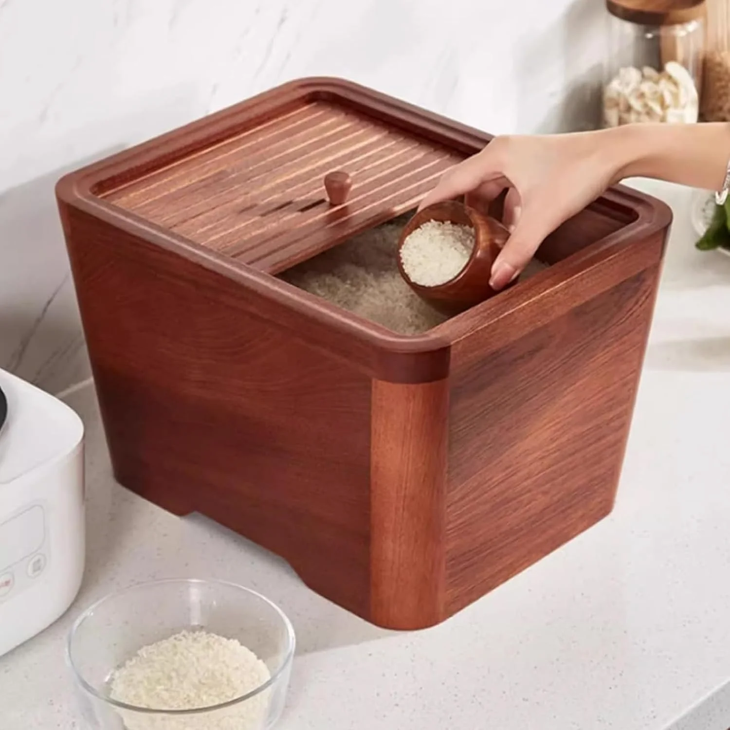 ظرف برنج چوبی با درب، مخزن غلات مهر و موم شده آشپزخانه، سطل برنج، شیشه نگهداری مواد غذایی درب دار، ظرف برنج چوبی، برای غلات، آرد، شکر، قهوه، تنقلات، غذای حیوانات خانگی (5 کیلوگرم / 11 پوند) ظرف برنج چوبی با درب، مخزن غلات مهر و موم شده آشپزخانه، سطل برنج، شیشه نگهداری مواد غذایی درب دار، ظرف برنج چوبی، برای غلات، آرد، شکر، قهوه، تنقلات، غذای حیوانات خانگی (5 کیلوگرم / 11 پوند)