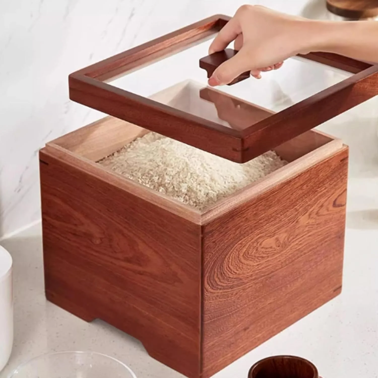 ظرف برنج چوبی با درب، مخزن غلات مهر و موم شده آشپزخانه، سطل برنج، شیشه نگهداری مواد غذایی درب دار، ظرف برنج چوبی، برای غلات، آرد، شکر، قهوه، تنقلات، غذای حیوانات خانگی (5 کیلوگرم / 11 پوند) ظرف برنج چوبی با درب، مخزن غلات مهر و موم شده آشپزخانه، سطل برنج، شیشه نگهداری مواد غذایی درب دار، ظرف برنج چوبی، برای غلات، آرد، شکر، قهوه، تنقلات، غذای حیوانات خانگی (5 کیلوگرم / 11 پوند)