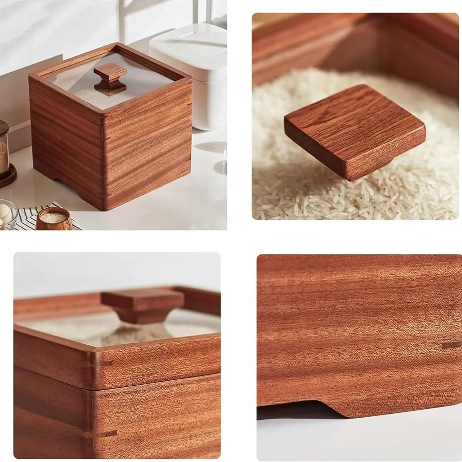 ظرف برنج چوبی با درب، مخزن غلات مهر و موم شده آشپزخانه، سطل برنج، شیشه نگهداری مواد غذایی درب دار، ظرف برنج چوبی، برای غلات، آرد، شکر، قهوه، تنقلات، غذای حیوانات خانگی (5 کیلوگرم / 11 پوند) ظرف برنج چوبی با درب، مخزن غلات مهر و موم شده آشپزخانه، سطل برنج، شیشه نگهداری مواد غذایی درب دار، ظرف برنج چوبی، برای غلات، آرد، شکر، قهوه، تنقلات، غذای حیوانات خانگی (5 کیلوگرم / 11 پوند)