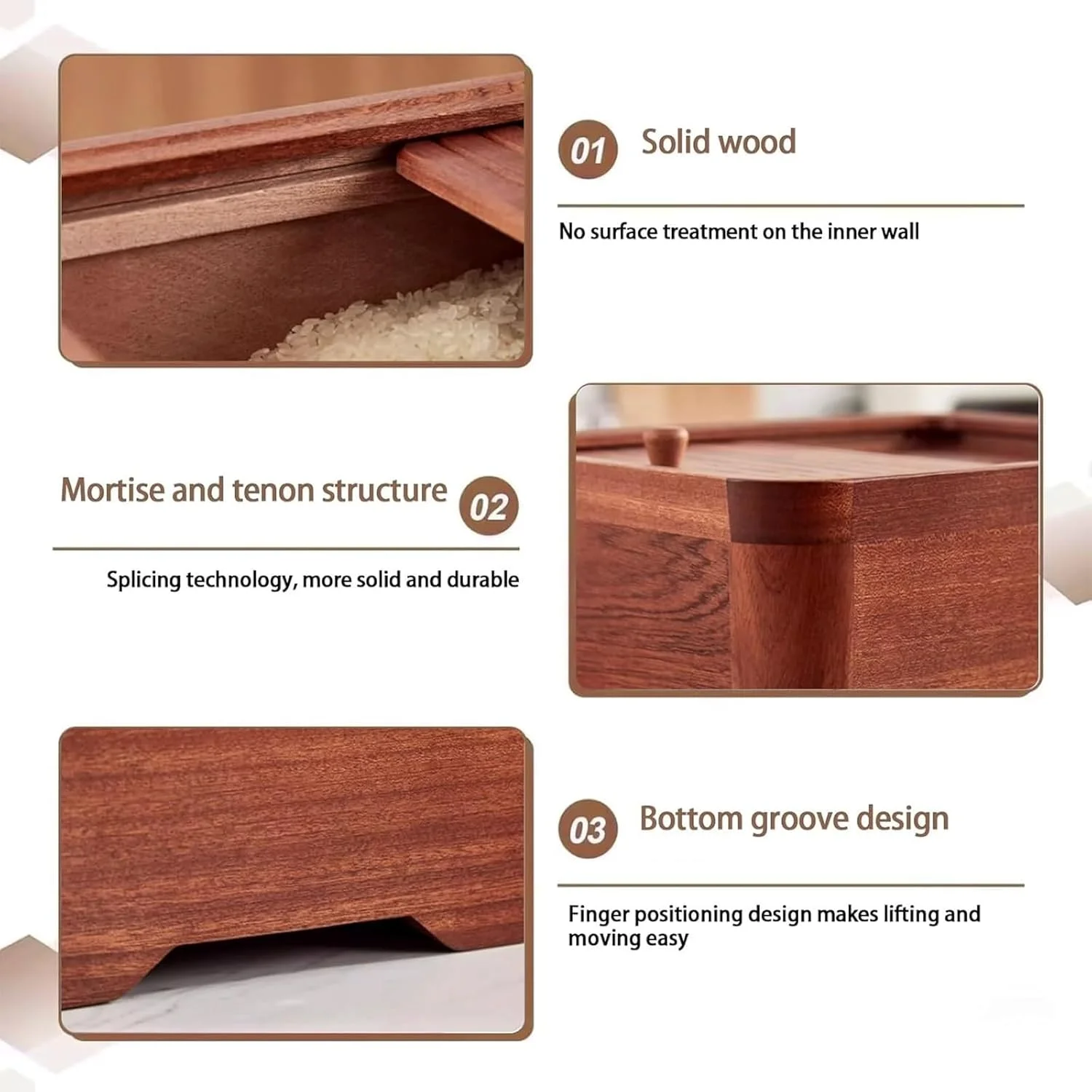 ظرف برنج چوبی با درب، مخزن غلات مهر و موم شده آشپزخانه، سطل برنج، شیشه نگهداری مواد غذایی درب دار، ظرف برنج چوبی، برای غلات، آرد، شکر، قهوه، تنقلات، غذای حیوانات خانگی (5 کیلوگرم / 11 پوند) ظرف برنج چوبی با درب، مخزن غلات مهر و موم شده آشپزخانه، سطل برنج، شیشه نگهداری مواد غذایی درب دار، ظرف برنج چوبی، برای غلات، آرد، شکر، قهوه، تنقلات، غذای حیوانات خانگی (5 کیلوگرم / 11 پوند)