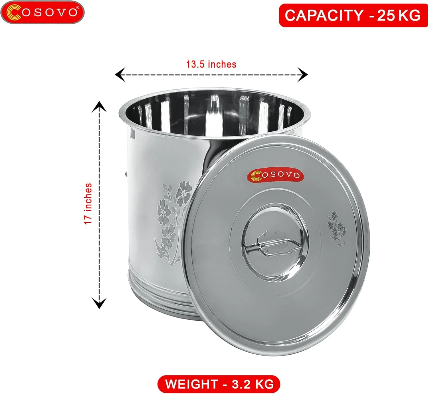 استوانه جعبه نگهداری استیل ضد زنگ COSOVO® | ظرف استیل 25 کیلوگرم | کوتی استیل | ظرف نگهداری برنج | ظرف بزرگ آرد برنج آشپزخانه با سیستم قفل (10-25 کیلوگرم) استوانه جعبه نگهداری استیل ضد زنگ COSOVO® | ظرف استیل 25 کیلوگرم | کوتی استیل | ظرف نگهداری برنج | ظرف بزرگ آرد برنج آشپزخانه با سیستم قفل (10-25 کیلوگرم)