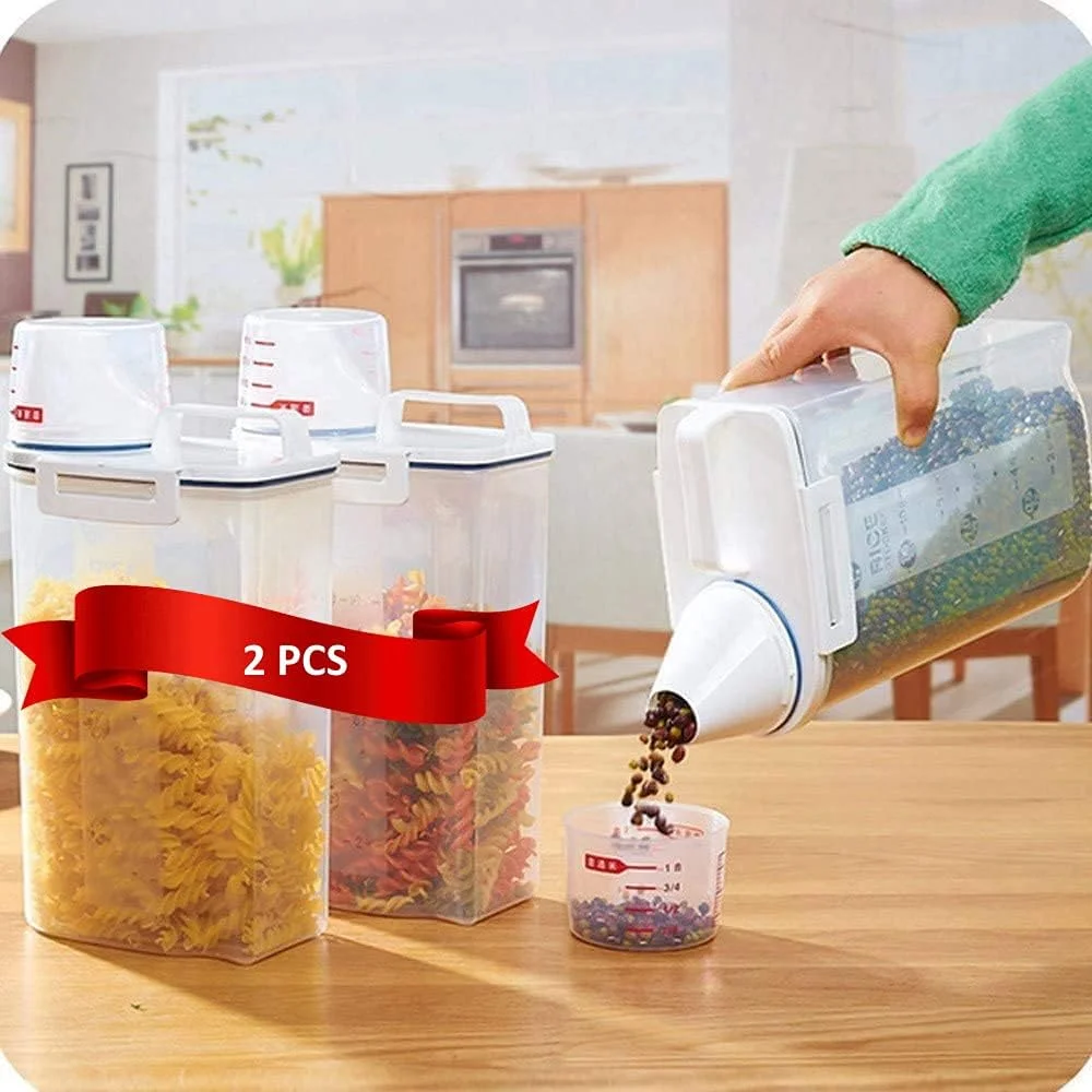 ظروف غلات 2 عددی، ظرف نگهداری غلات و جعبه نگهداری با درب های قفل شونده، پلاستیک درجه مواد غذایی بدون BPA، ظرف نگهداری مواد غذایی شفاف با پیمانه اندازه گیری، عالی برای آرد، شکر، برنج و موارد دیگر ظروف غلات 2 عددی، ظرف نگهداری غلات و جعبه نگهداری با درب های قفل شونده، پلاستیک درجه مواد غذایی بدون BPA، ظرف نگهداری مواد غذایی شفاف با پیمانه اندازه گیری، عالی برای آرد، شکر، برنج و موارد دیگر