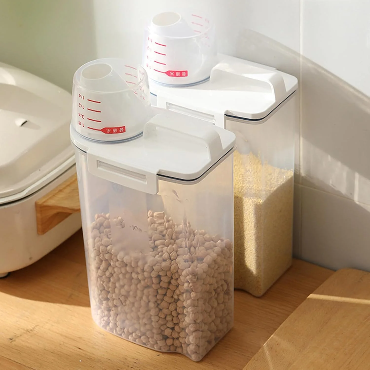 ست ۴ عددی ظروف نگهداری غلات و مواد غذایی خشک با پیمانه اندازه گیری، سازمان دهنده پلاستیکی آشپزخانه، جعبه نگهداری مواد غذایی شفاف برای آرد، شکر، برنج | ظروف با درب های قفل دار ست ۴ عددی ظروف نگهداری غلات و مواد غذایی خشک با پیمانه اندازه گیری، سازمان دهنده پلاستیکی آشپزخانه، جعبه نگهداری مواد غذایی شفاف برای آرد، شکر، برنج | ظروف با درب های قفل دار