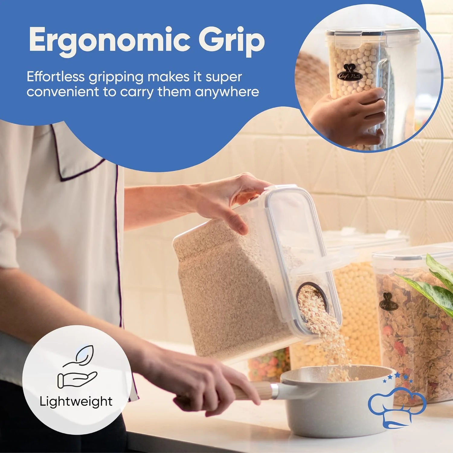 ست ظروف نگهداری غلات Chef's Path - ظروف نگهداری مواد غذایی ضد هوا، 8 برچسب، ست قاشق و قلم، عالی برای آرد - نگهدارنده های بدون BPA (4000 میلی لیتر) - (4 عدد) ست ظروف نگهداری غلات Chef's Path - ظروف نگهداری مواد غذایی ضد هوا، 8 برچسب، ست قاشق و قلم، عالی برای آرد - نگهدارنده های بدون BPA (4000 میلی لیتر) - (4 عدد)