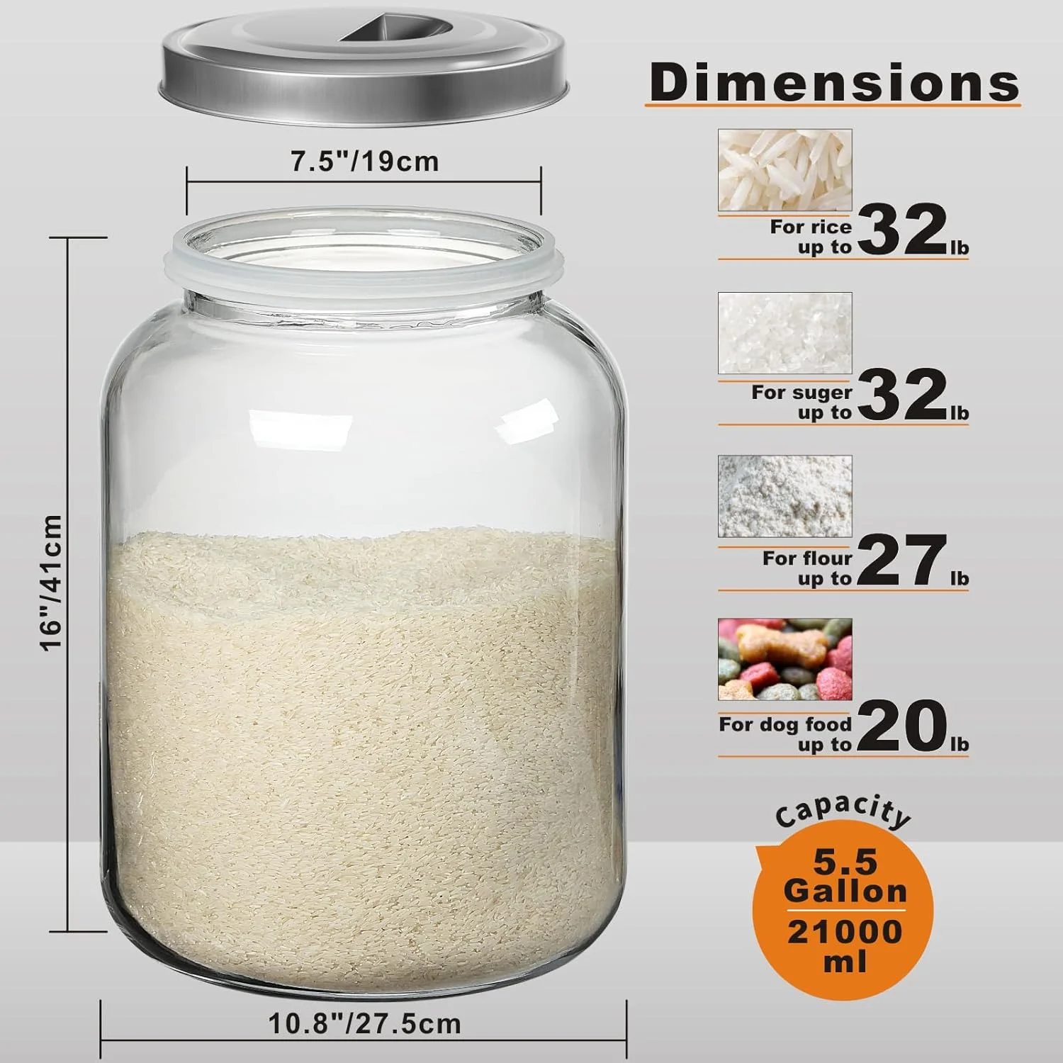 Daitouge Large Glass Jars with Lids, 5.5 Gallon (21000 ML) Glass Canisters - Super Wide Mouth Glass Jar Heavy Duty Glass Storage Jars with Lid for Storing Flour, Rice, Set of 1 Daitouge Large Glass Jars with Lids, 5.5 Gallon (21000 ML) Glass Canisters - Super Wide Mouth Glass Jar Heavy Duty Glass Storage Jars with Lid for Storing Flour, Rice, Set of 1
