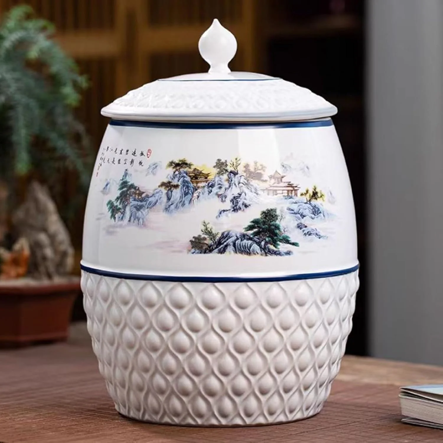 ظرف برنج، شیشه نگهداری مواد غذایی، سطل برنج سرامیکی، ظرف نگهداری مواد غذایی، ظرف نگهداری برنج، نگهداری برنج خانگی، مناسب برای آشپزخانه (مدل B)