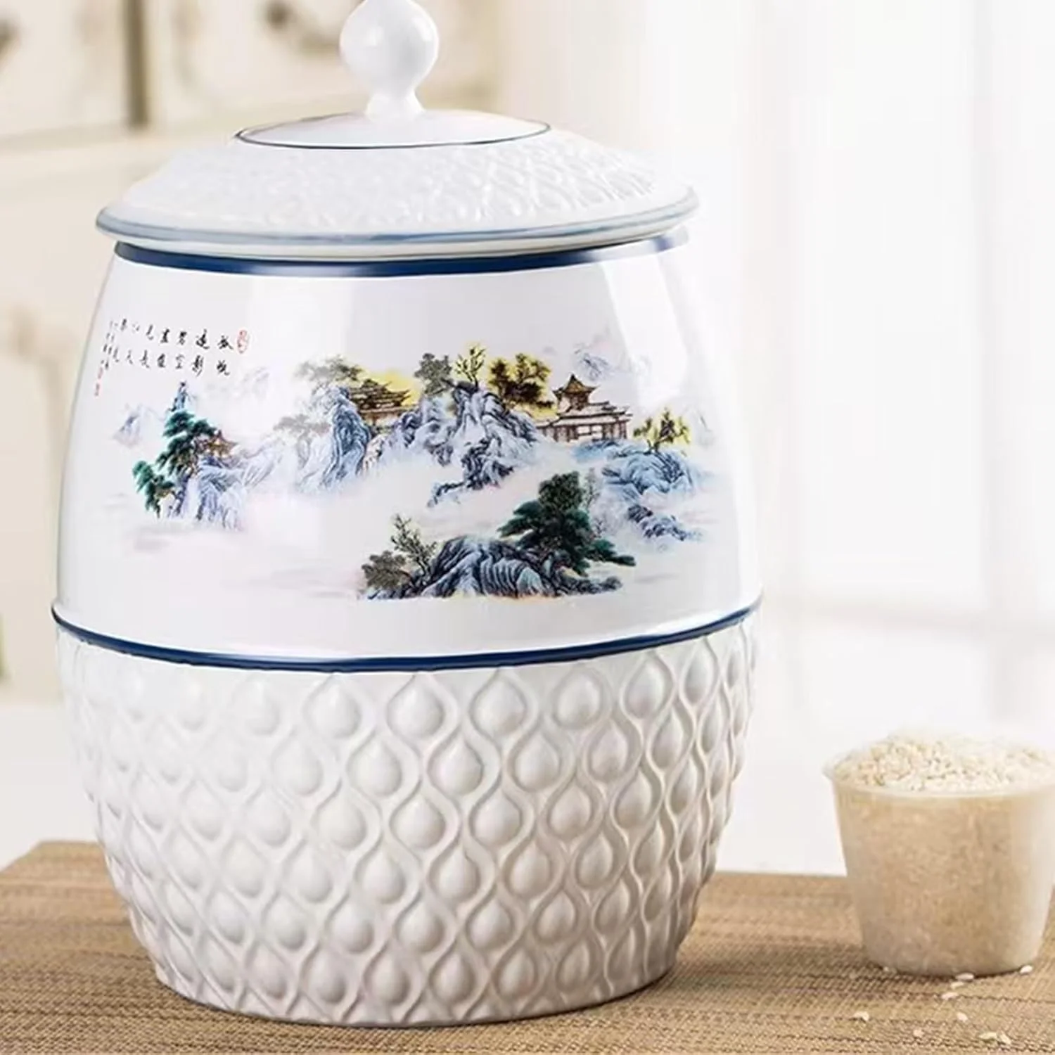 ظرف برنج، شیشه نگهداری مواد غذایی، سطل برنج سرامیکی، ظرف نگهداری مواد غذایی، ظرف نگهداری برنج، نگهداری برنج خانگی، مناسب برای آشپزخانه (مدل B)