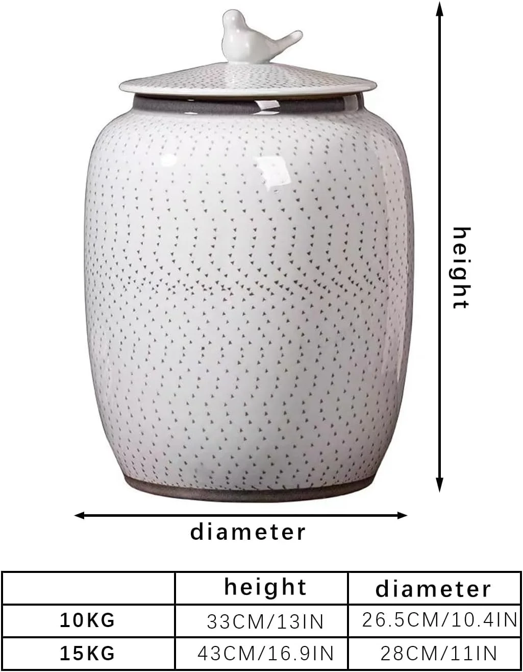 ظرف برنج سرامیکی، ظرف برنج، محفظه نگهداری برنج، ظرف نگهداری مواد غذایی، سطل برنج سرامیکی، ظرف بزرگ نگهداری مواد غذایی، آرد غذای حیوانات خانگی (15 کیلوگرم)